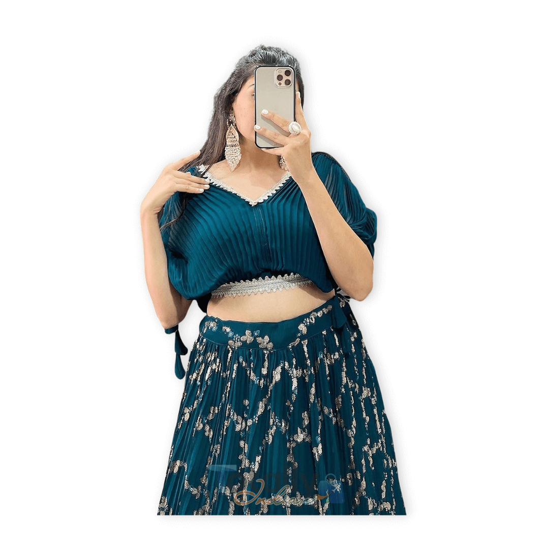 Crushed Georgette Co-ord Set (NNK1100TEL) - Totally Indian