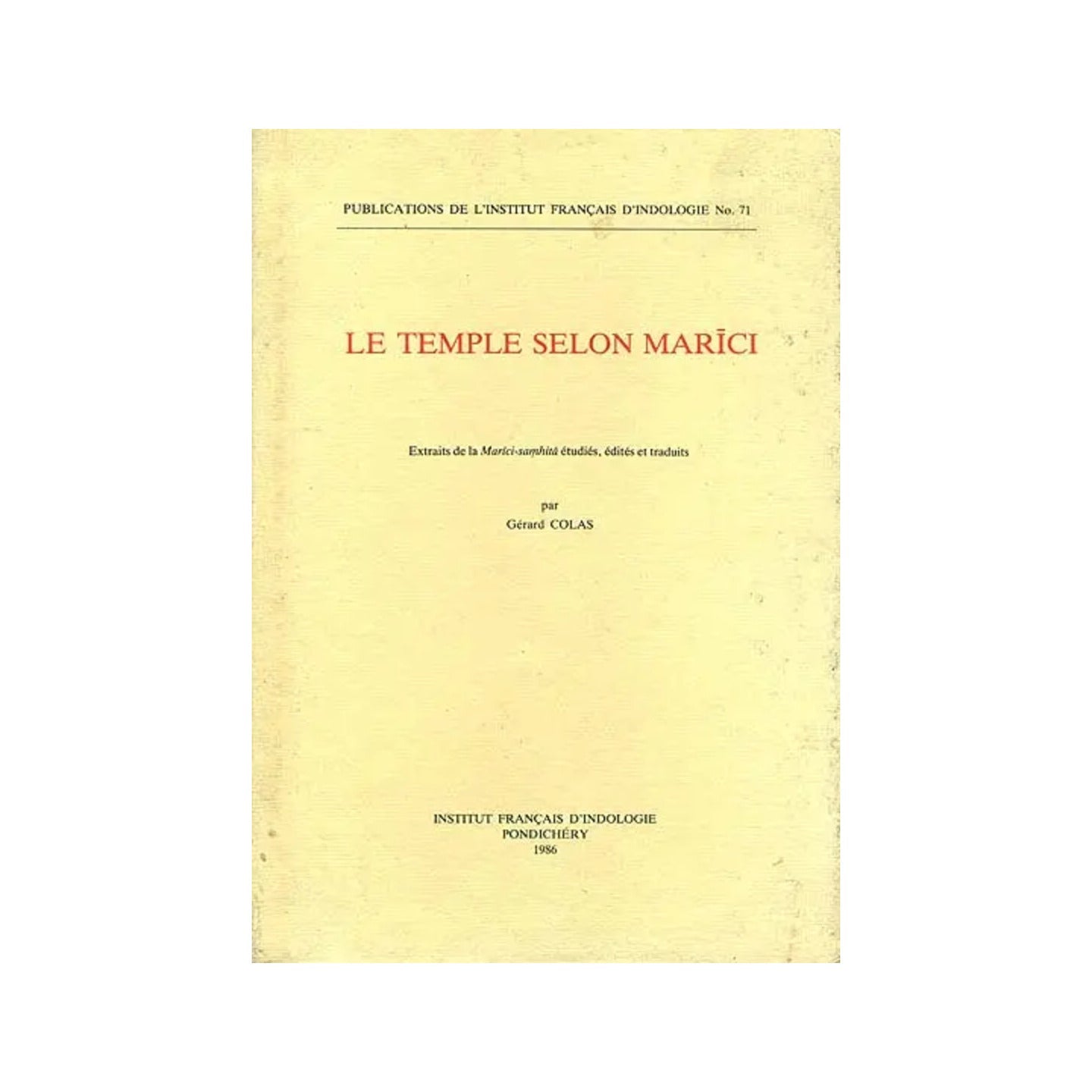 Le Temple Selon Marici (An Old And Rare Book) - Totally Indian