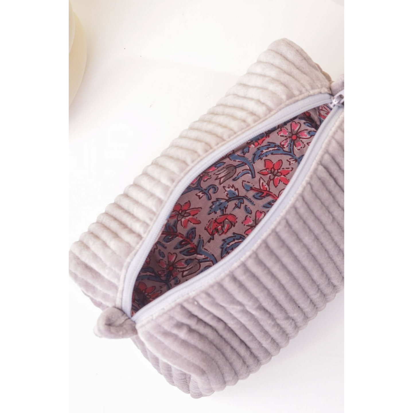 Ayuda Homes - Velvet Quilted Pouch - Gray - Totally Indian