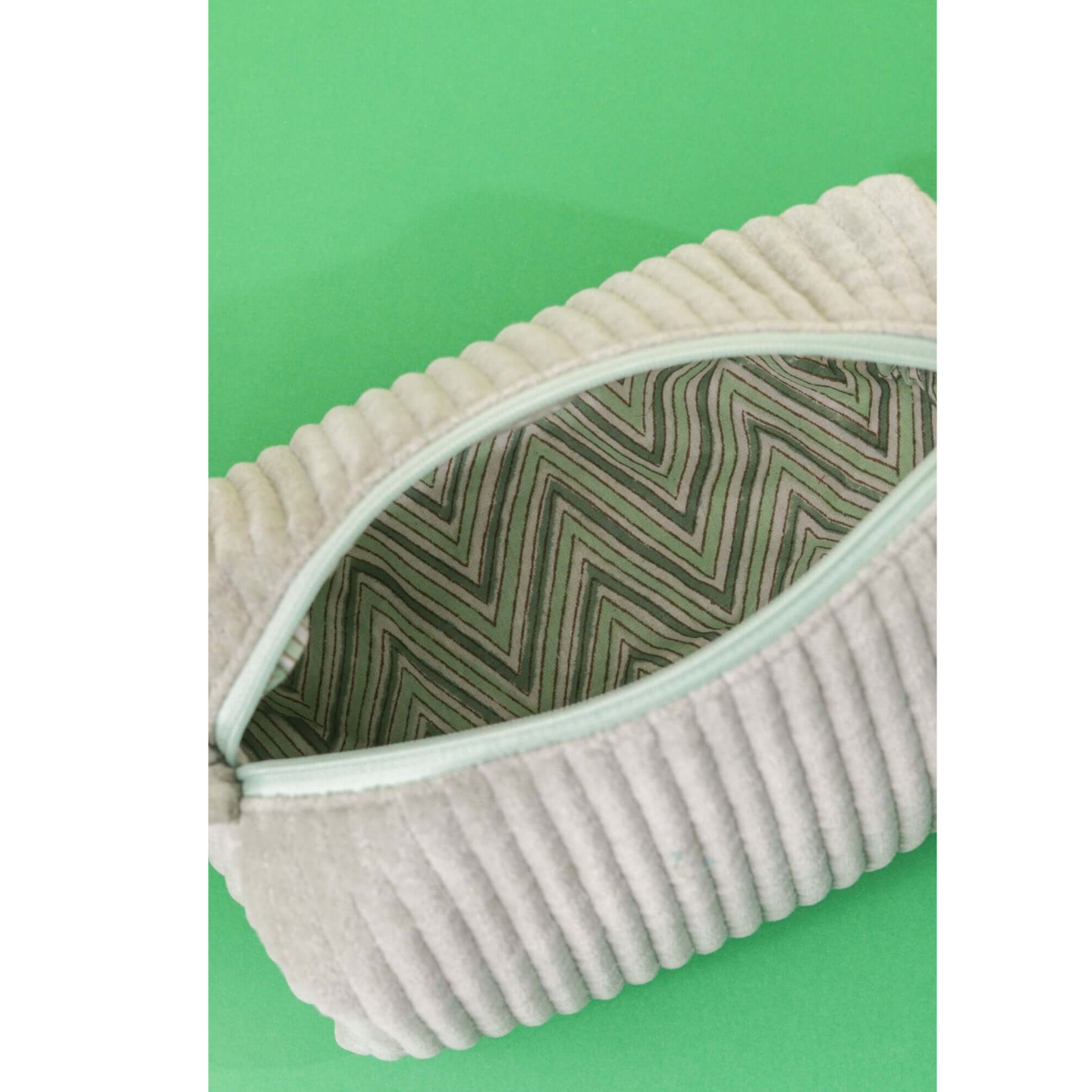 Ayuda Homes - Velvet Quilted Pouch - Mint Green - Totally Indian