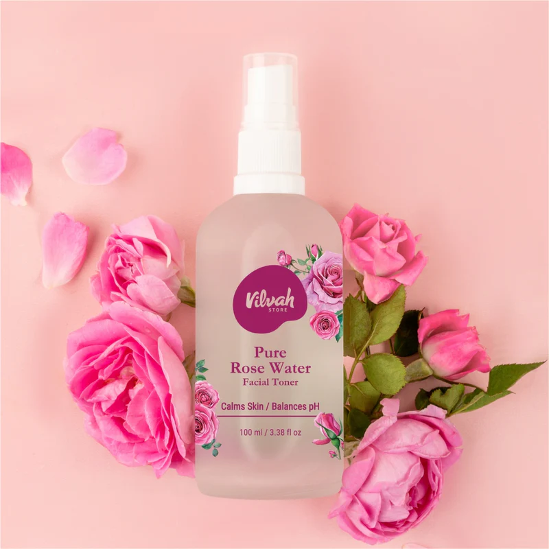 Vilvah Rose Water Facial Toner | Pure Steam Distilled Rose Water to Refine Pores & Balance Skin pH | Alcohol-Free, Hydrating & Soothing Toner for Face | Controls Excess Oil & Calms Irritated Skin | For All Skin Types | Indian product Online Shopping Store