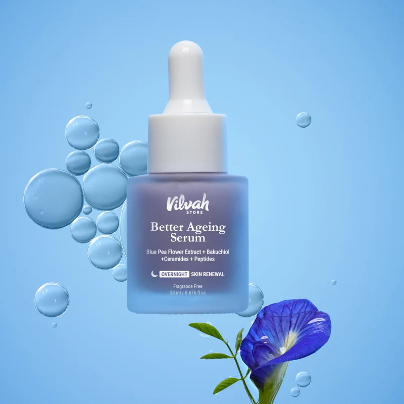 Vilvah Better Aging Serum For Face | With Bakuchiol & Blue Pea Flower Extract | Anti-Aging | Reduces Fine Lines & Wrinkles | Suitable for All Skin Types | For Women & Men (Better Aging Serum) | Indian product Online Shopping Store