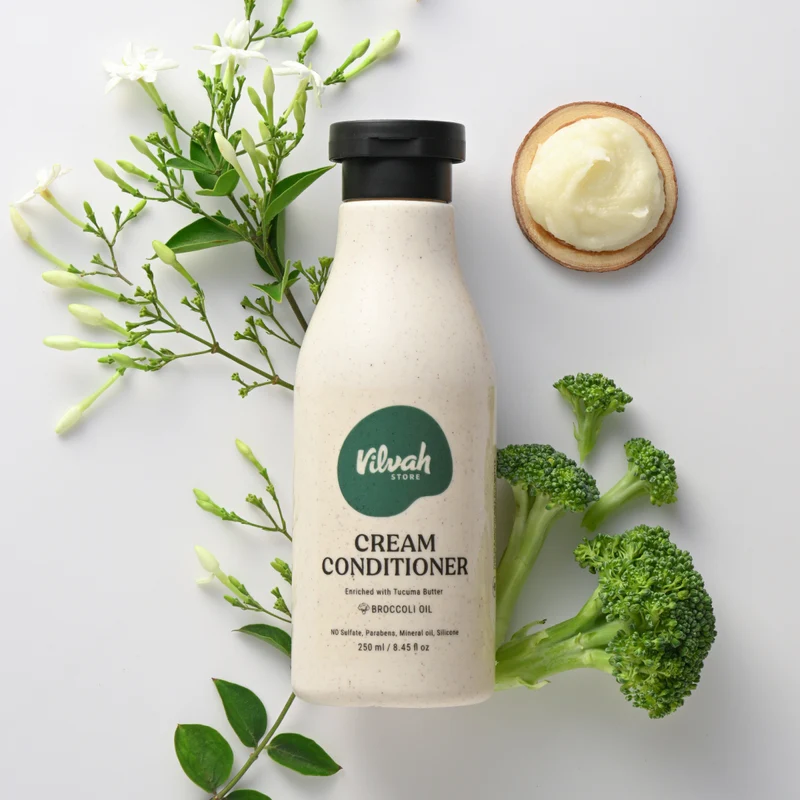 Vilvah Cream Conditioner for Dry & Frizzy Hair | Silicone-Free Hair Conditioner for Deep Conditioning, Frizz Control & Breakage Protection | With Tucuma Butter & Broccoli Oil | Paraben & Sulfate Free | Men & Women | Indian product Online Shopping Store