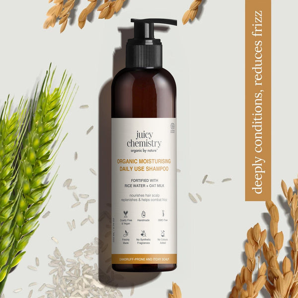 Juicy Chemistry Certified Organic Moisturising Daily Use Shampoo Fortified with Rice Water + Oat Milk | Indian product Online Shopping Store