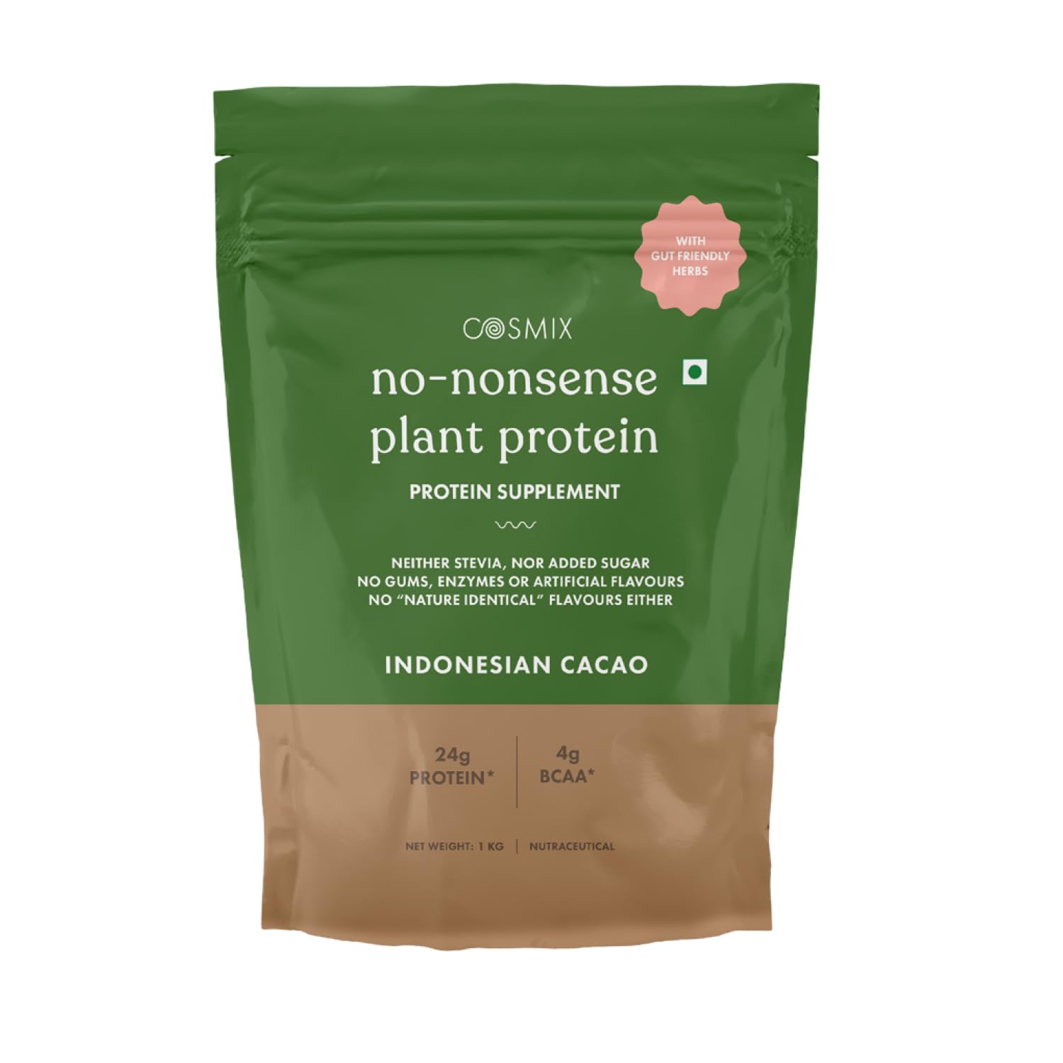 Cosmix No-Nonsense Plant Protein | 24 Protein/Serve | Indonesian Cacao (Chocolate) | Plant Based Protein, Pea & Rice Isolate | Clean, Easy to Digest | All Essential Amino Acids | Indian product Online Shopping Store