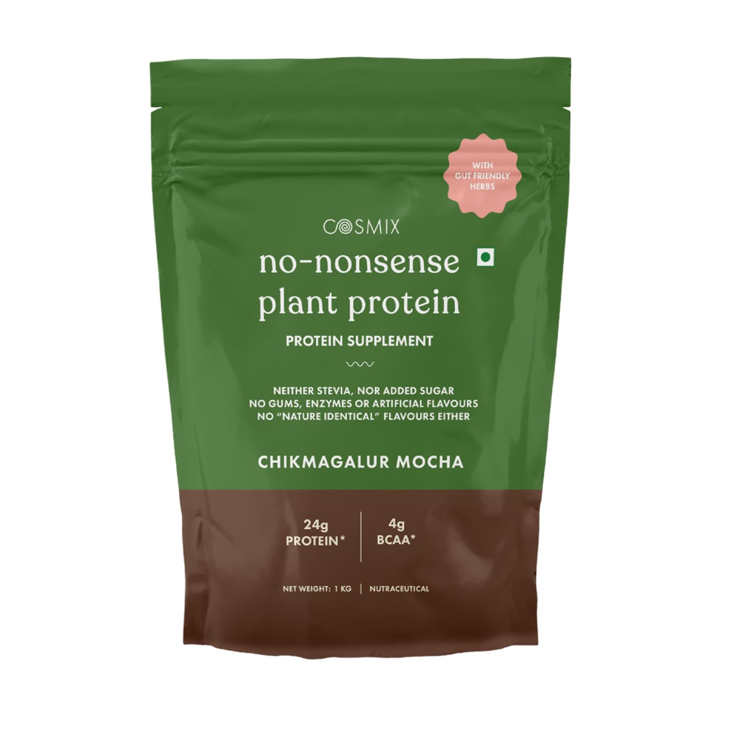 Cosmix No-Nonsense Plant Protein | 24 Protein/Serve | Chikamagalur Mocha (Coffee) | Plant Based Protein, Pea & Rice Isolate | Clean, Easy to Digest | All Essential Amino Acids | Indian product Online Shopping Store