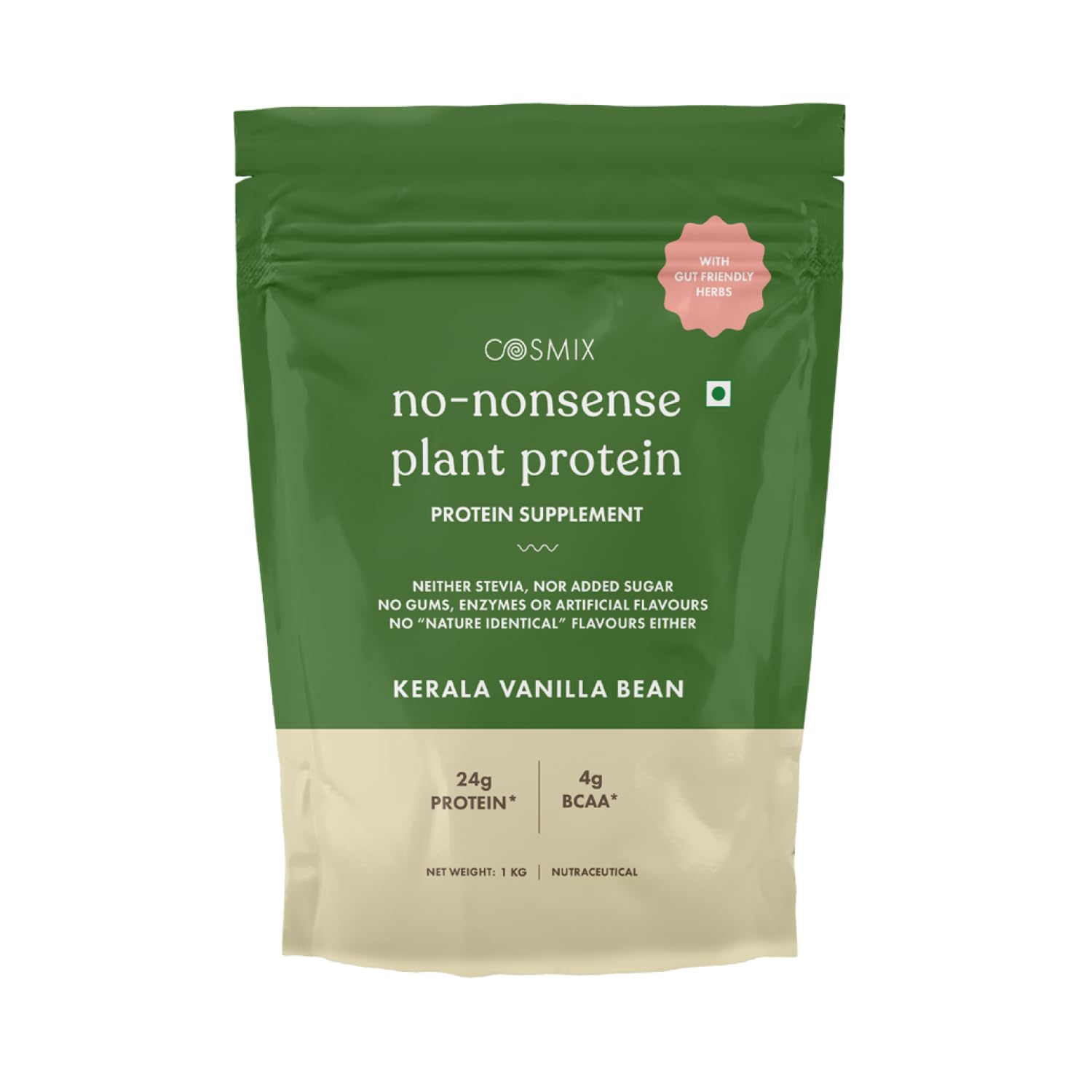 Cosmix No-Nonsense Plant Protein | 26 Protein/Serve | Kerala Vanilla Bean | Plant Based Protein, Pea & Rice Isolate | Clean, Easy to Digest | All Essential Amino Acids | Indian product Online Shopping Store