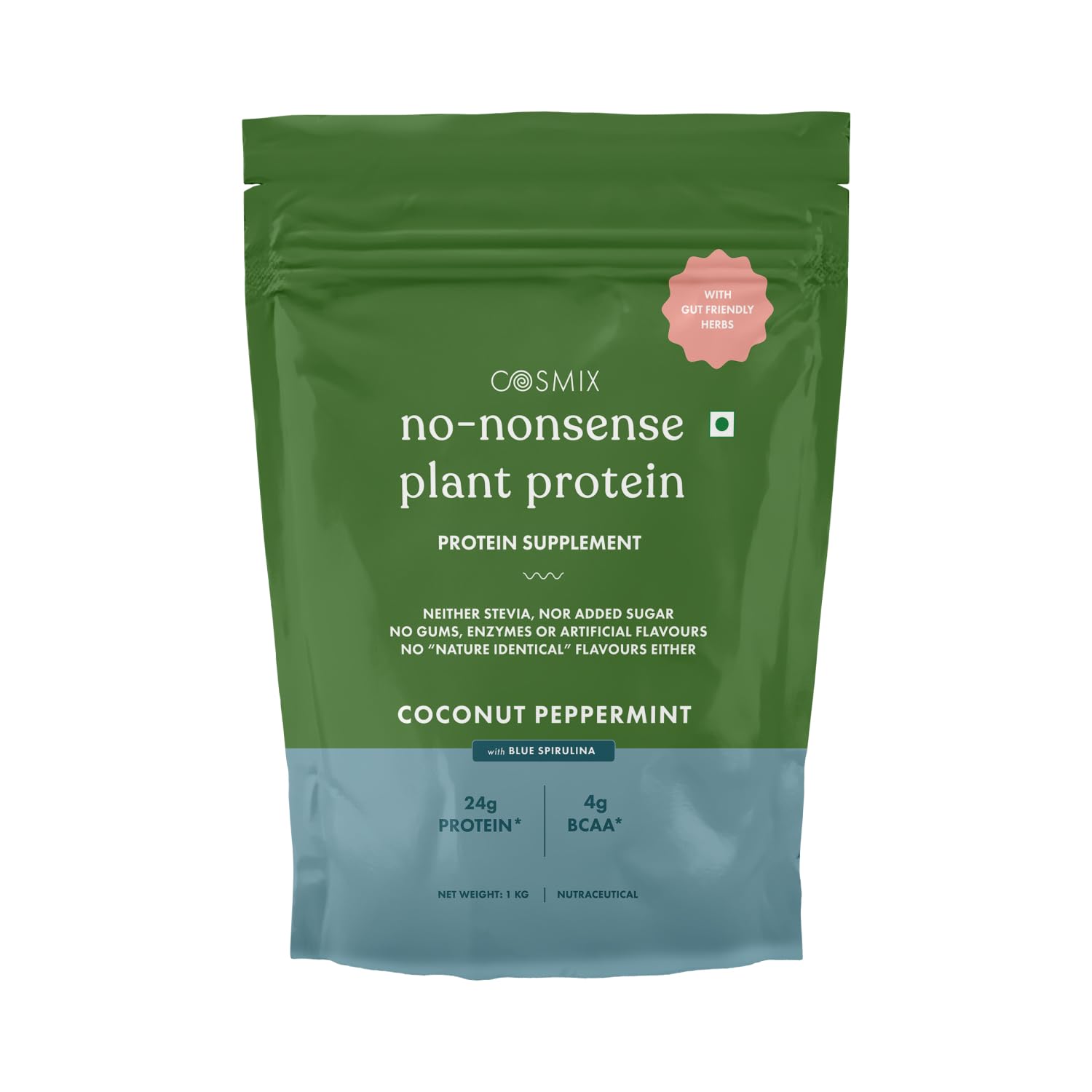 Cosmix No-Nonsense Plant Protein | 24 Protein/Serve | Coconut Peppermint| Plant Based Protein, Pea & Rice Isolate | Clean, Easy to Digest | All Essential Amino Acids | Indian product Online Shopping Store