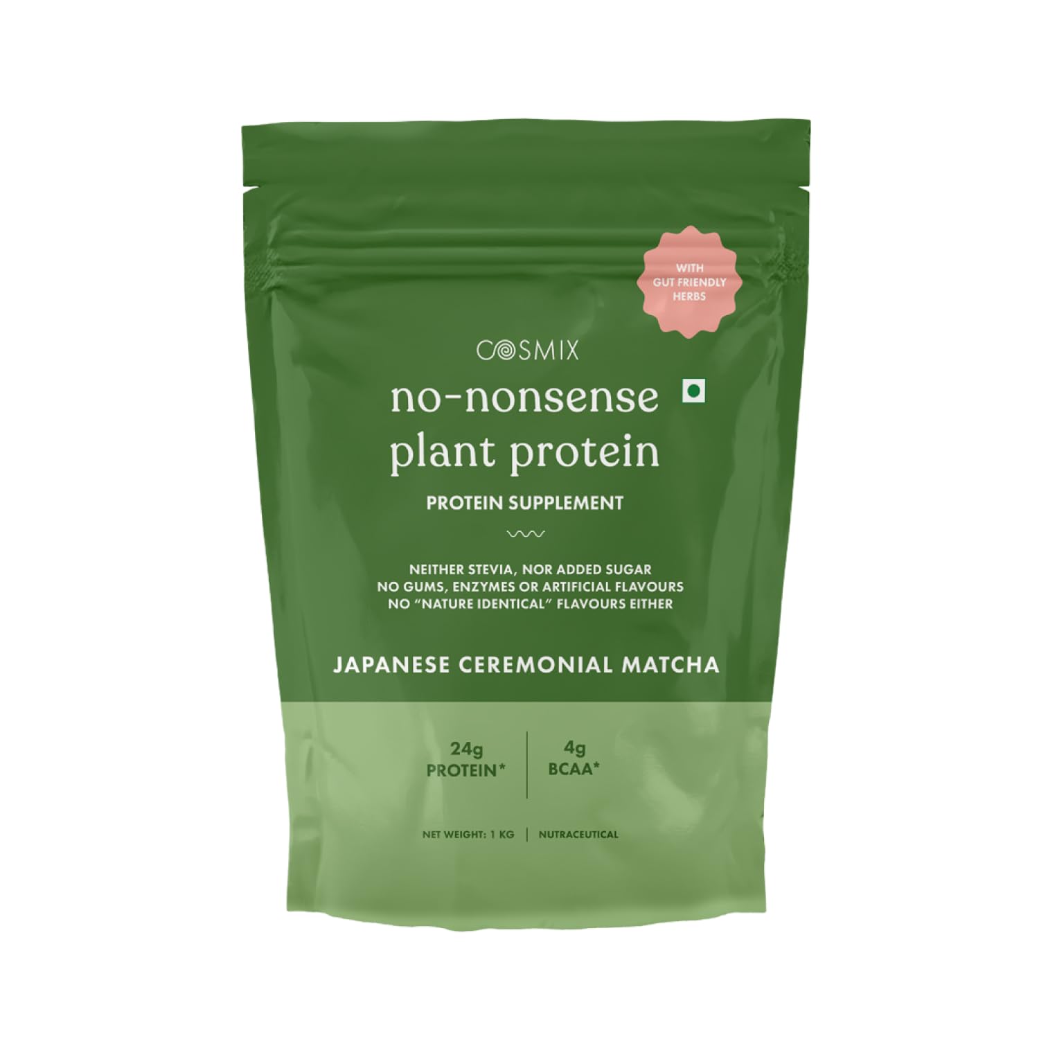 Cosmix No-Nonsense Plant Protein | 24 Protein/Serve | Japanese Ceremonial Matcha | Plant Based Protein, Pea & Rice Isolate | Clean, Easy to Digest | All Essential Amino Acids | Indian product Online Shopping Store