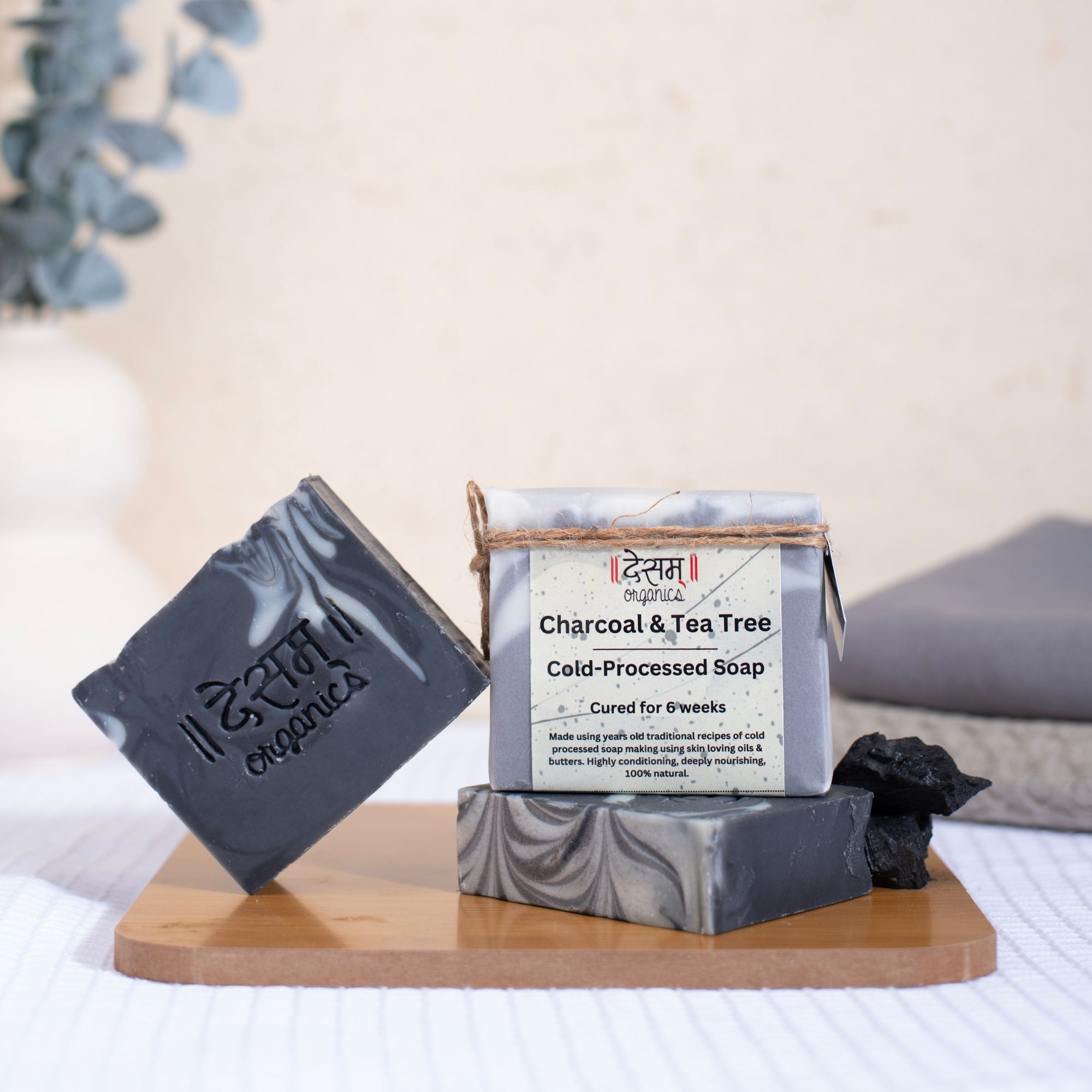 Desam Organics Charcoal & Tea Tree Cold Process Artisanal Handmade Soap | Indian product Online Shopping Store