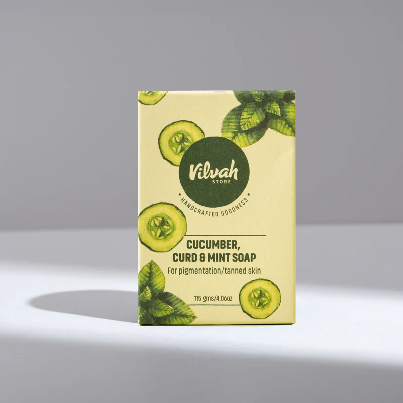 Vilvah Cucumber, Curd & Mint Soap | Ayurvedic Body Tan Removal for Women & Men | De-Tan, Anti Tan & Antibacterial Bar| Scar Reduction & Deep Cleansing