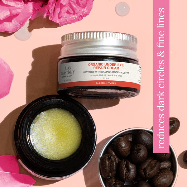 Juicy Chemistry Organic Under Eye Repair Cream Fortified with Damask Rose + Coffee