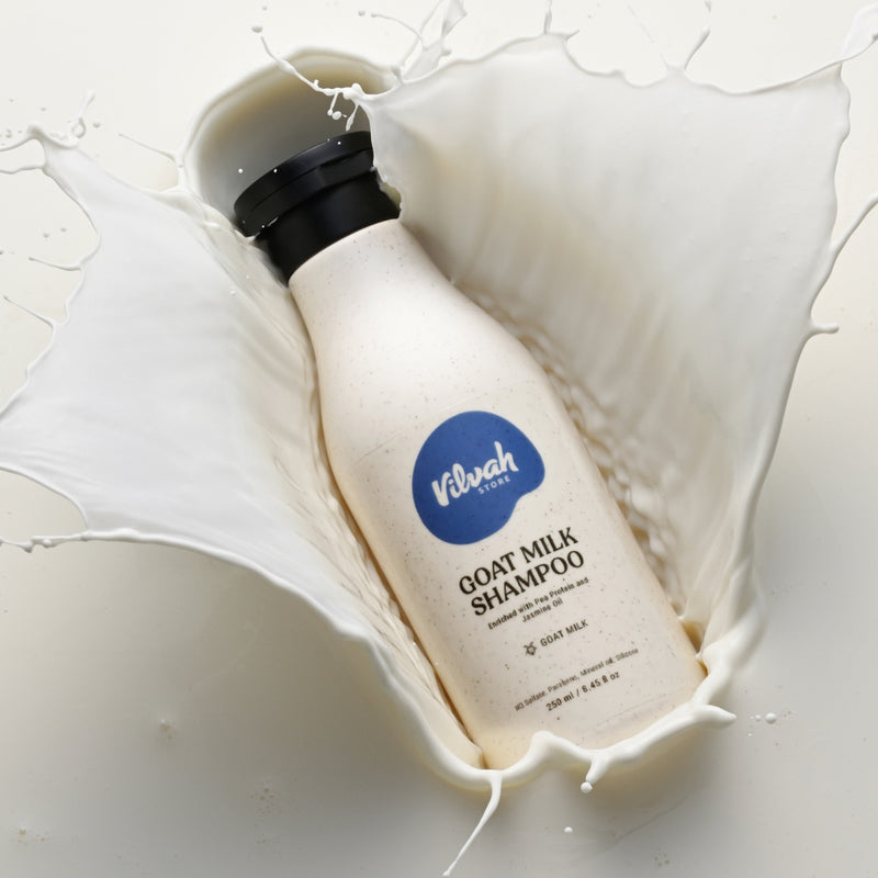 Vilvah Goat Milk Shampoo | with Ceramides for Dry & Frizzy Hair | Nourishing Natural Shampoo that Strengthens, Smoothens & Adds Shine | Sulphate-Free Hair Cleanser for Men & Women