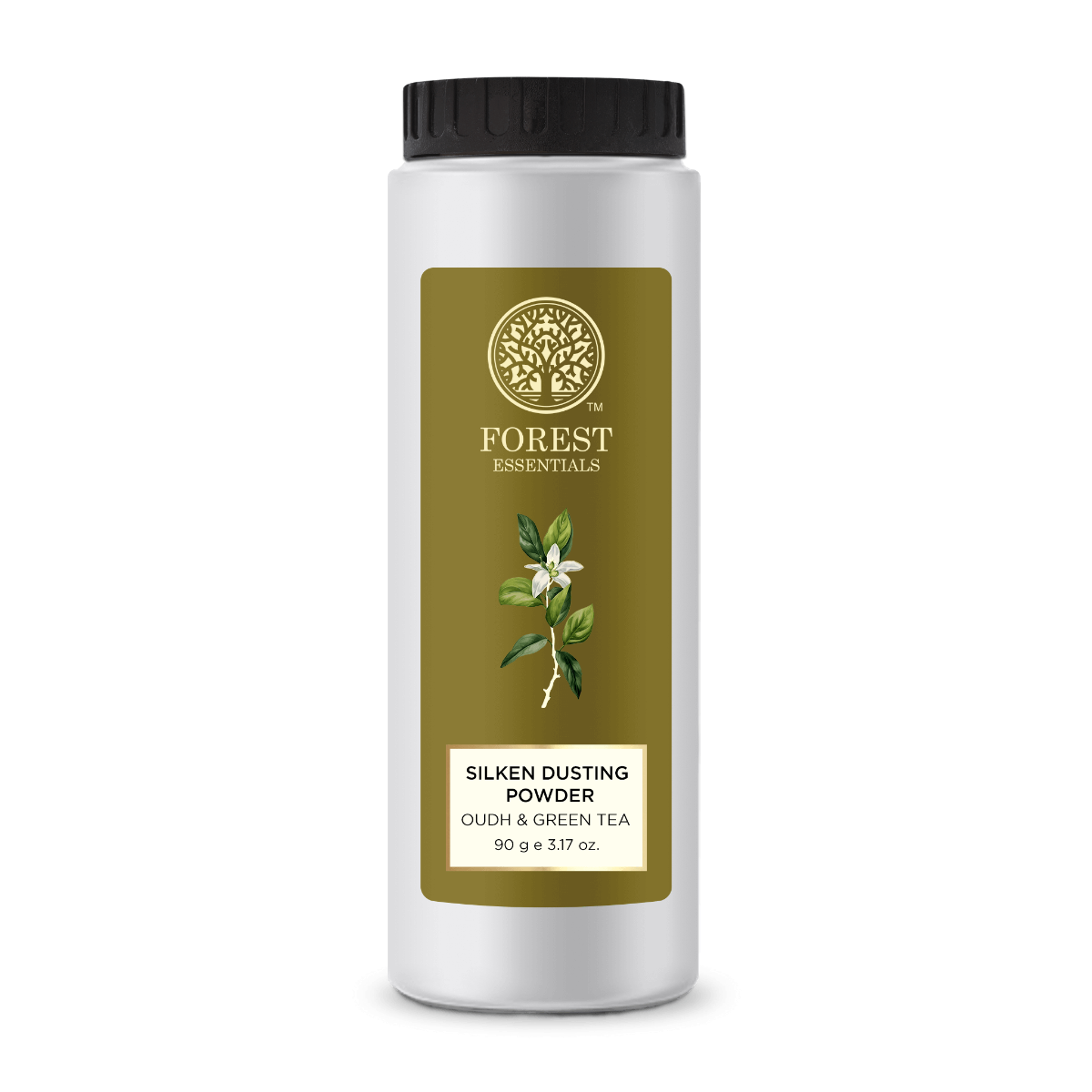 Forest Essentials Silken Dusting Powder Oudh & Green Tea | Natural Body Powder with Oudh Oil | Corn Starch with Cocoa Butter | Leaves Skin Fresh, Soft & Fragrant