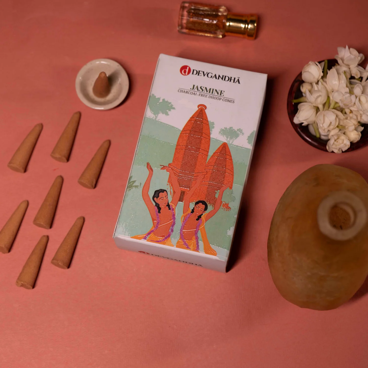 Devgandha Jasmine Charcoal-free Dhoop Cones | (Approx. 50 Cones)