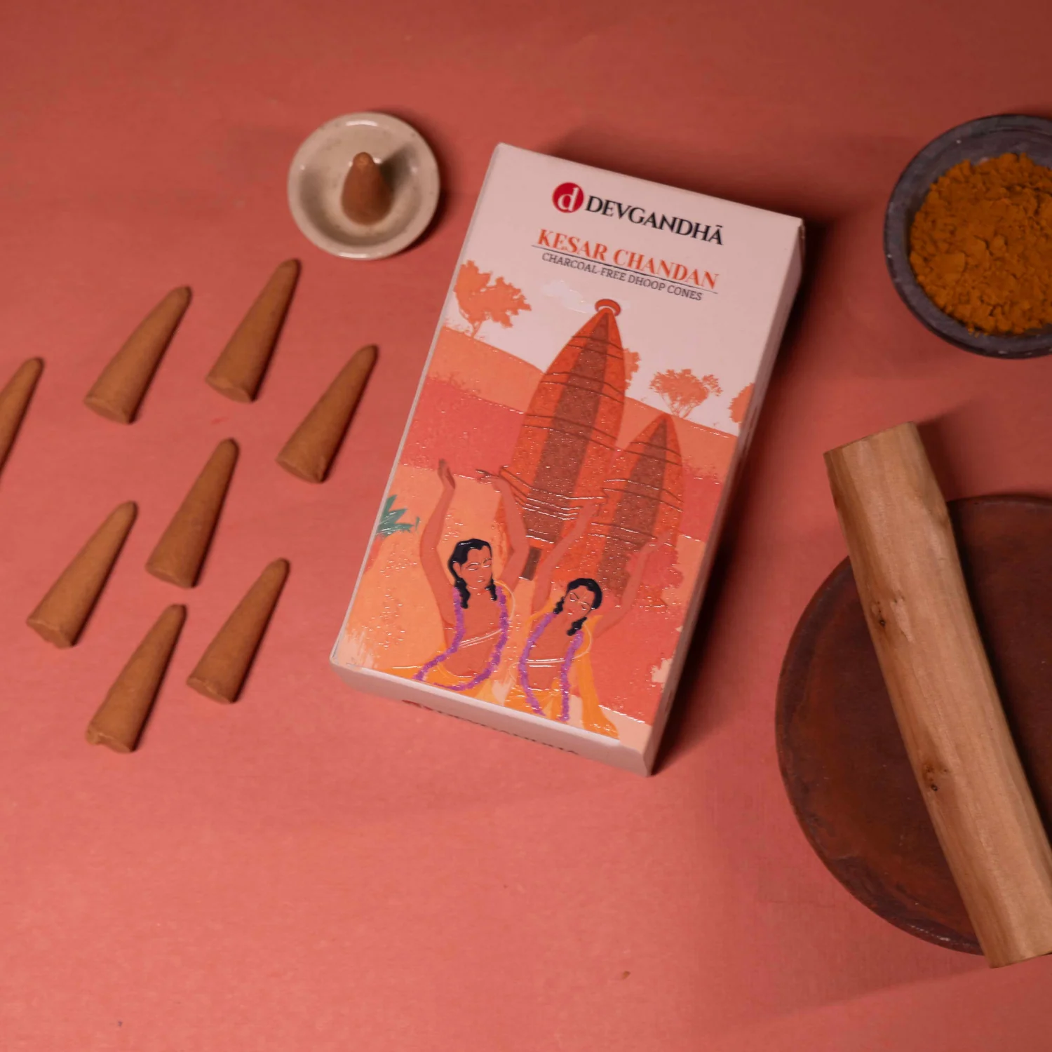 Devgandha Kesar Chandan Charcoal-Free Dhoop Cones | (Approx. 50 Cones)