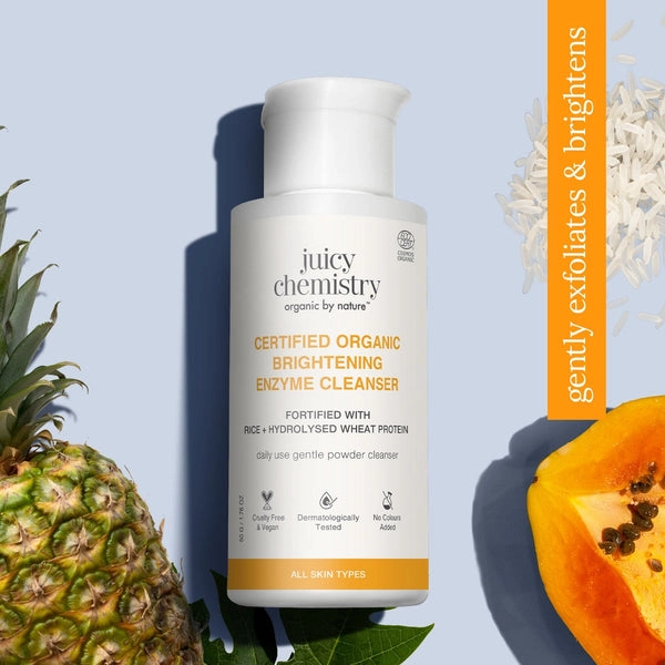 Juicy Chemistry Certified Organic Brightening Enzyme Cleanser Fortified with Rice + Hydrolysed Wheat Protein | Indian product Online Shopping Store