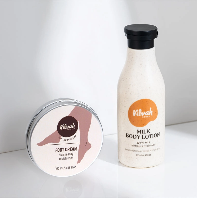 Vilvah Foot Cream And Body Lotion Combo | Intense Healing & 48H Moisture Lock | Repairs Cracked Heels, Hydrates & Strengthens Skin Barrier | Lightweight & Non-Sticky | For All Skin Types | Indian product Online Shopping Store