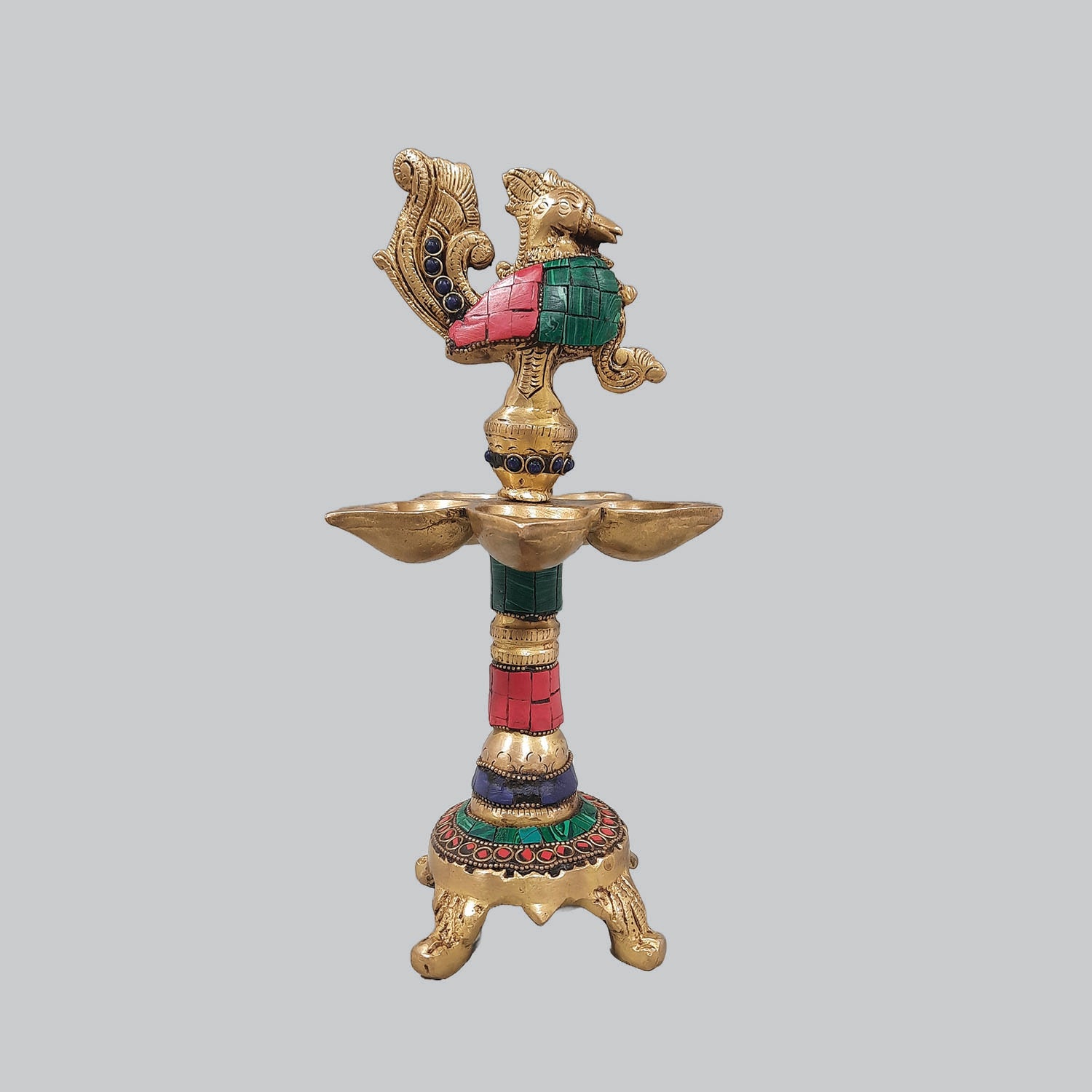Brass Lamp Peacock Ring Stonework 8 in_1 | Indian product Online Shopping Store