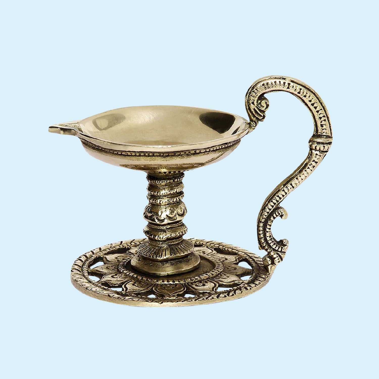 Brass Lotus Engraved Aarti Deepak 4 in | Indian product Online Shopping Store