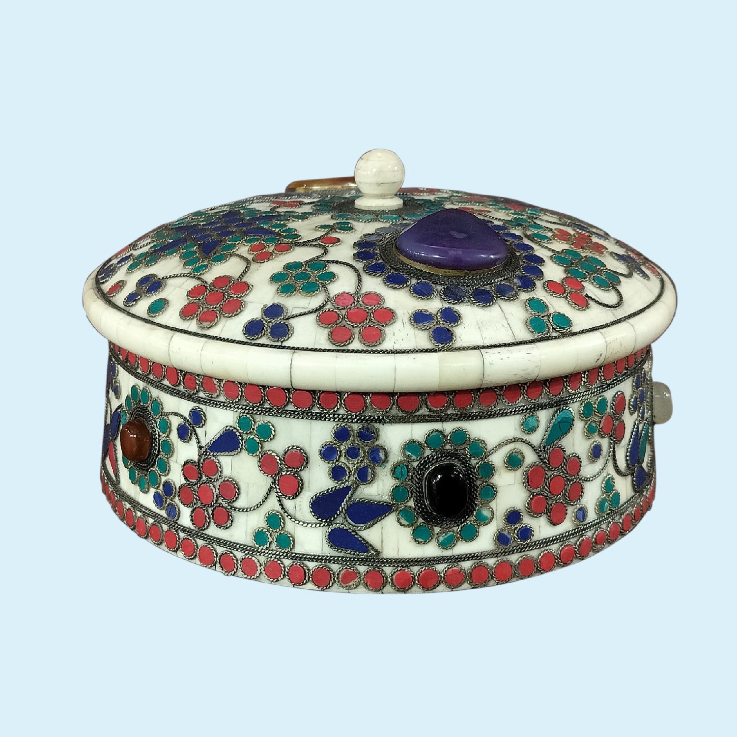 Camel Bone Box Round with Wire Stonework 8 in_1 | Indian product Online Shopping Store