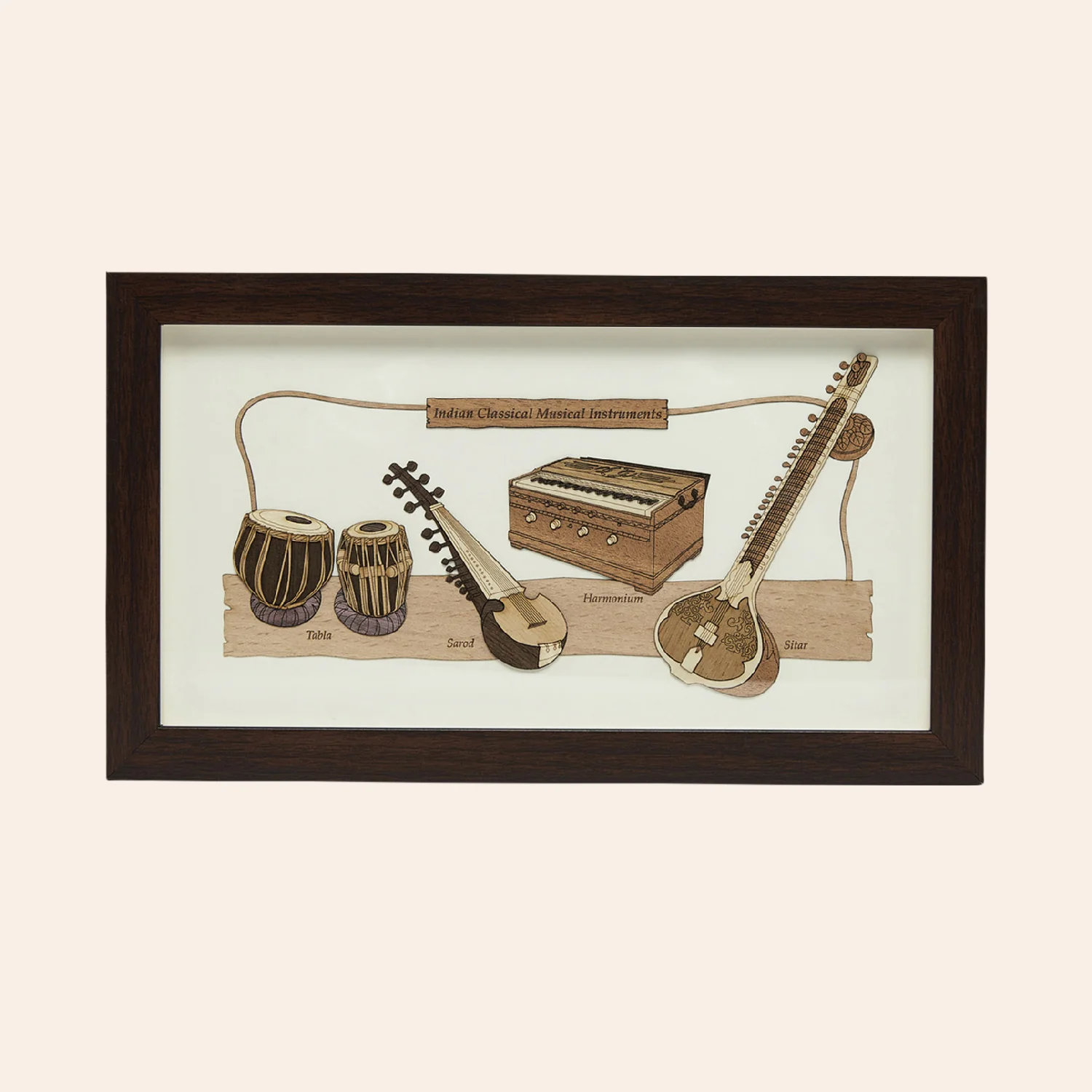 Indian Musical Instruments Wood Art Frame 7 in x 12 in_1 | Indian product Online Shopping Store