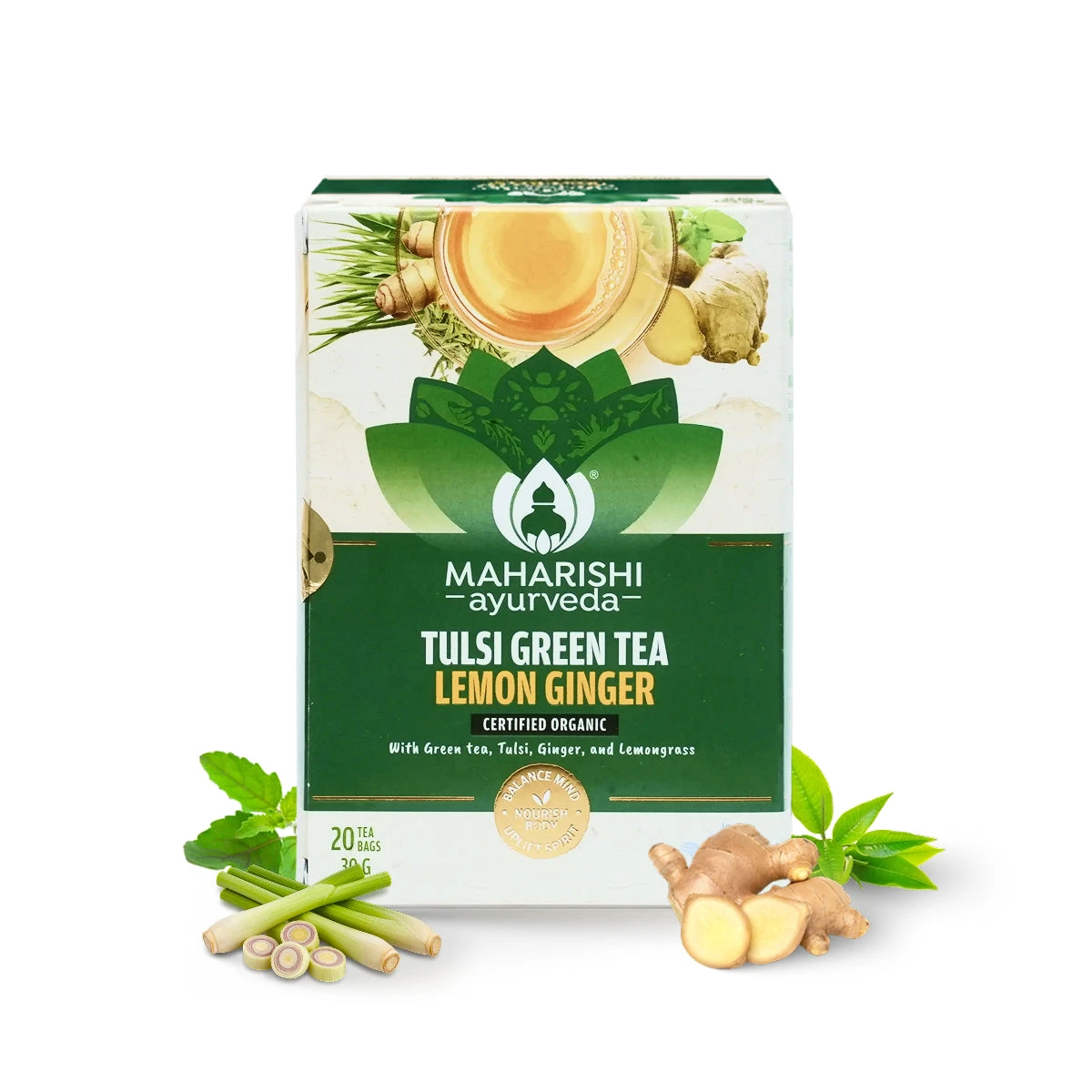 Maharishi Ayurveda Tulsi Green Tea Lemon Ginger Ayurvedic Stress Relief & Immunity_1 | Indian product Online Shopping Store