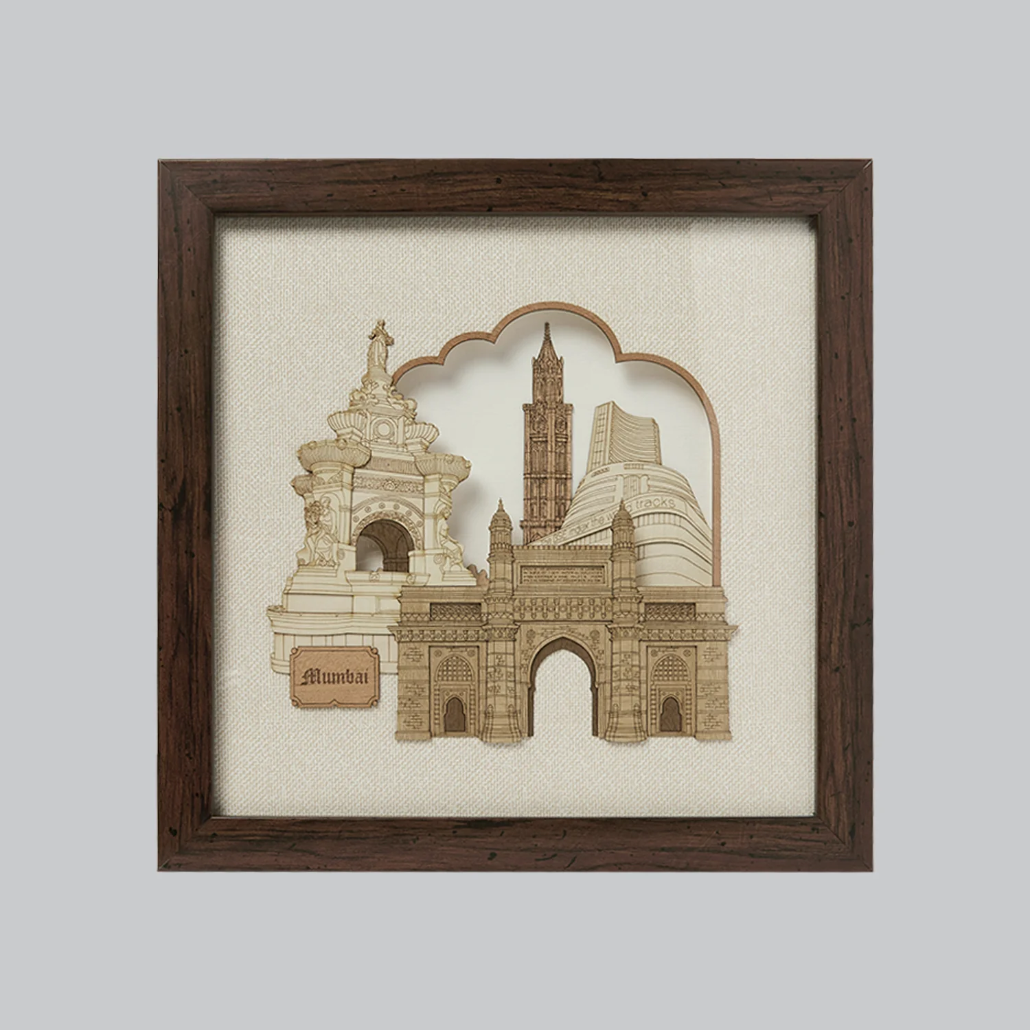 Mumbai Monuments Wood Art Frame 10 in x 10 in_1 | Indian product Online Shopping Store