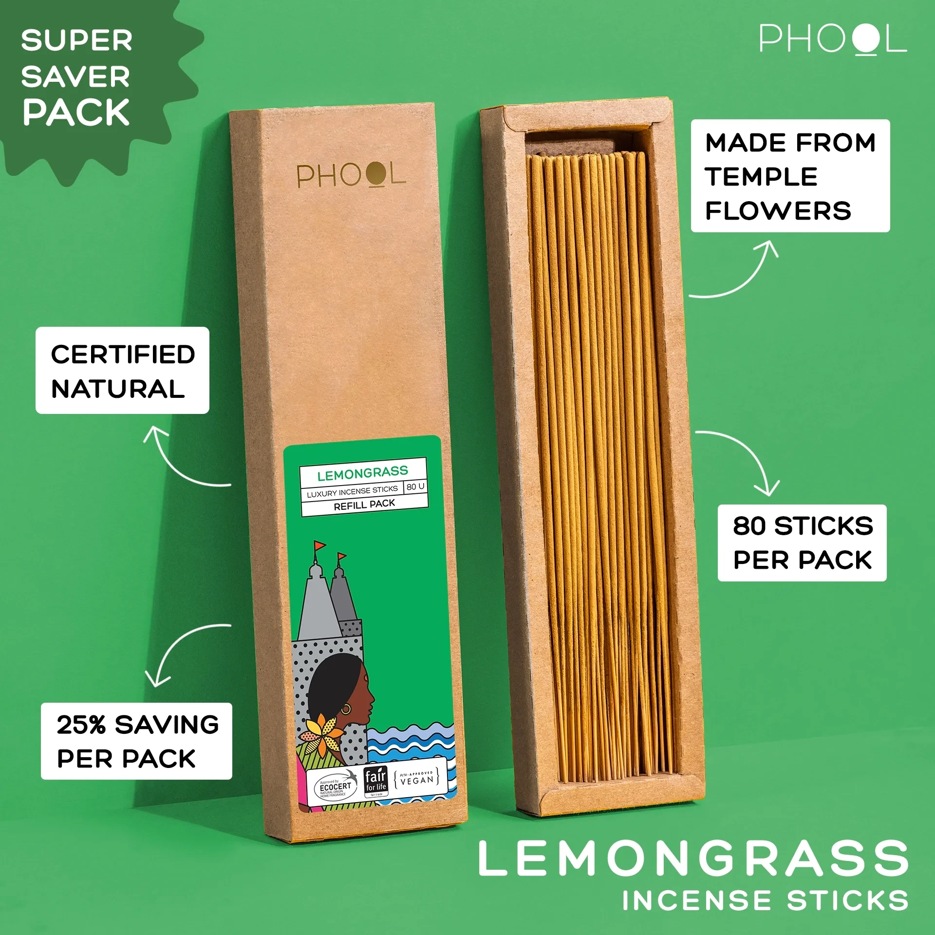 Phool Natural Incense Sticks Refill pack - Lemongrass_1 | Indian product Online Shopping Store