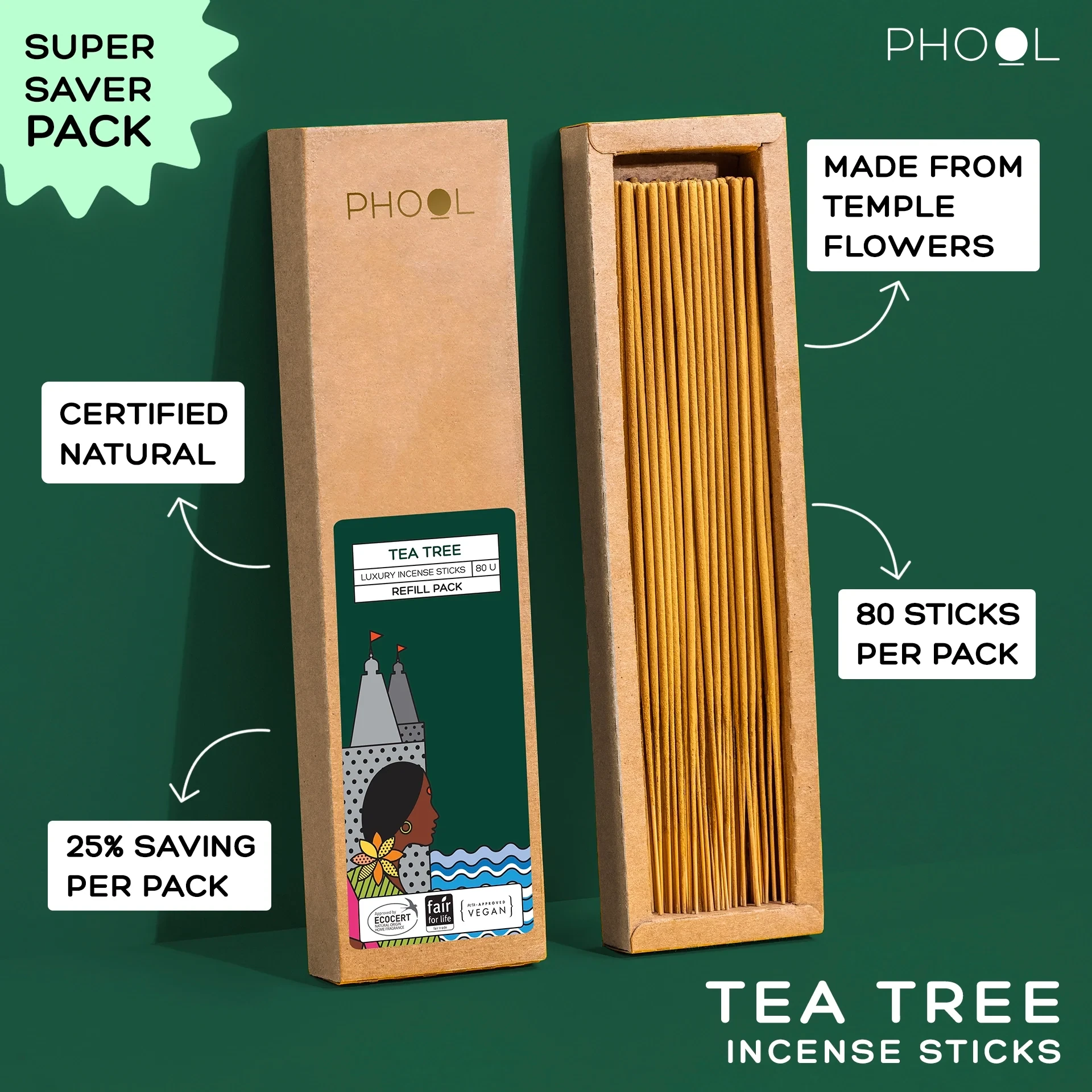 Phool Natural Incense Sticks Refill pack - Tea Tree_1 | Indian product Online Shopping Store
