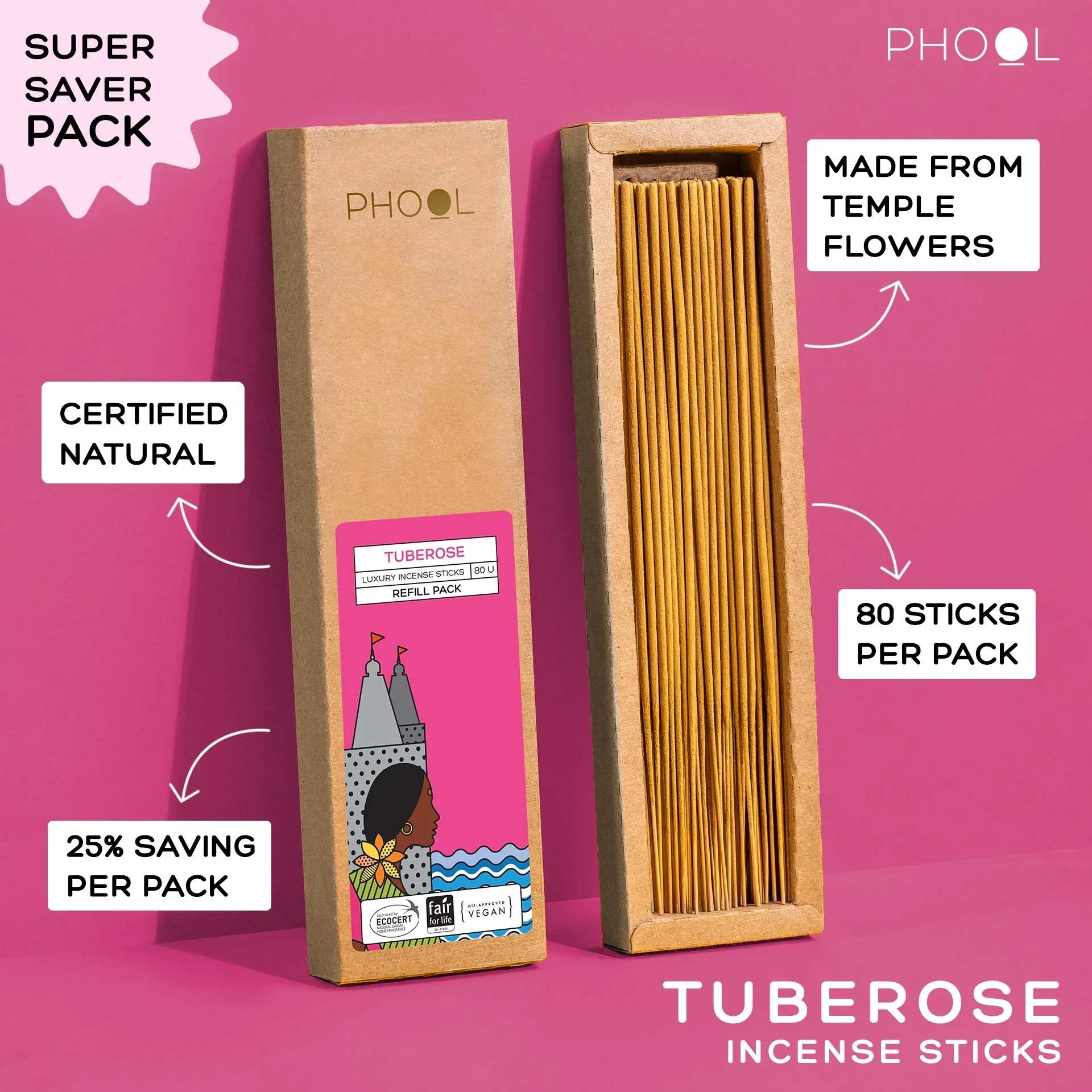 Phool Natural Incense Sticks Refill pack - Tuberose_1 | Indian product Online Shopping Store