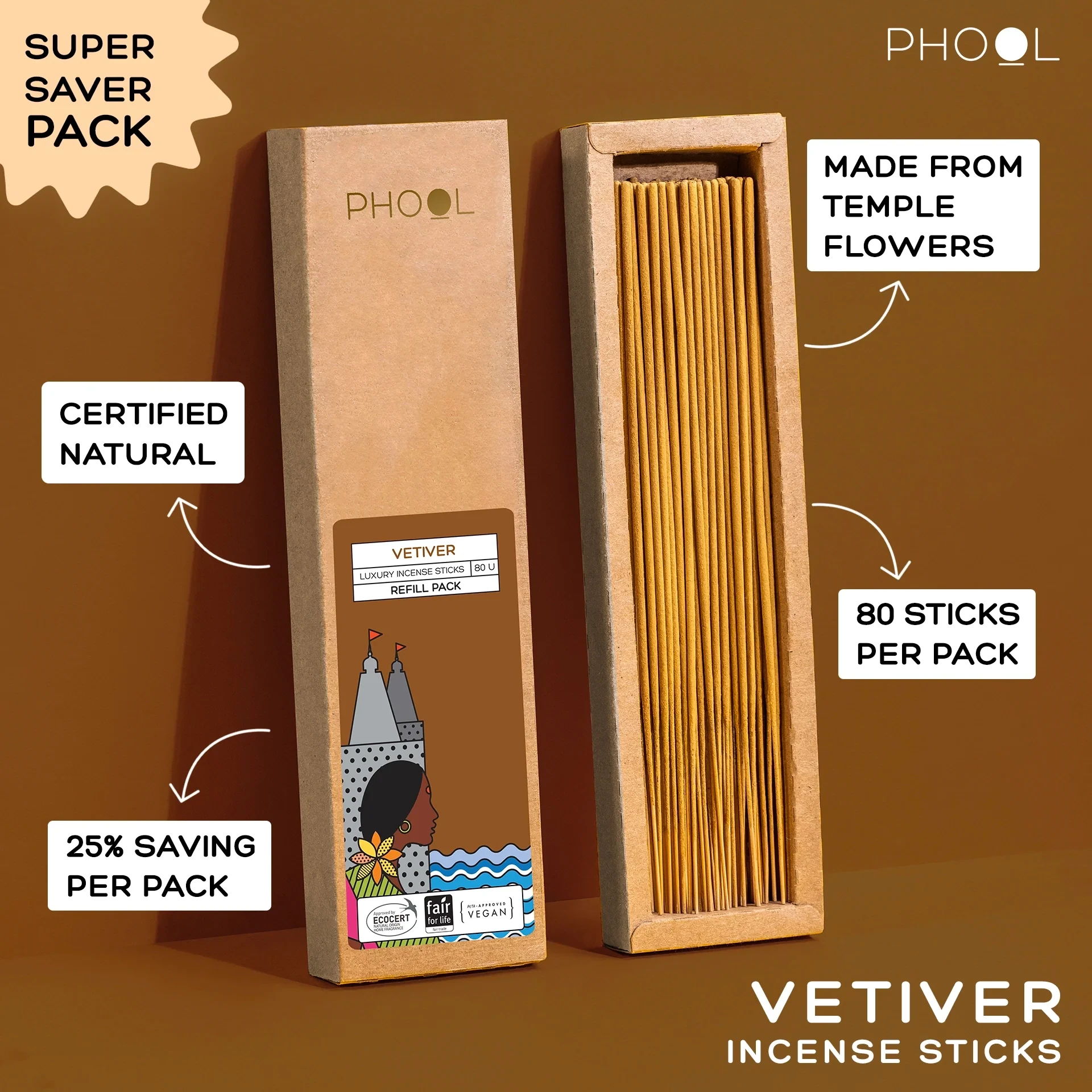 Phool Natural Incense Sticks Refill pack - Vetiver_1 | Indian product Online Shopping Store