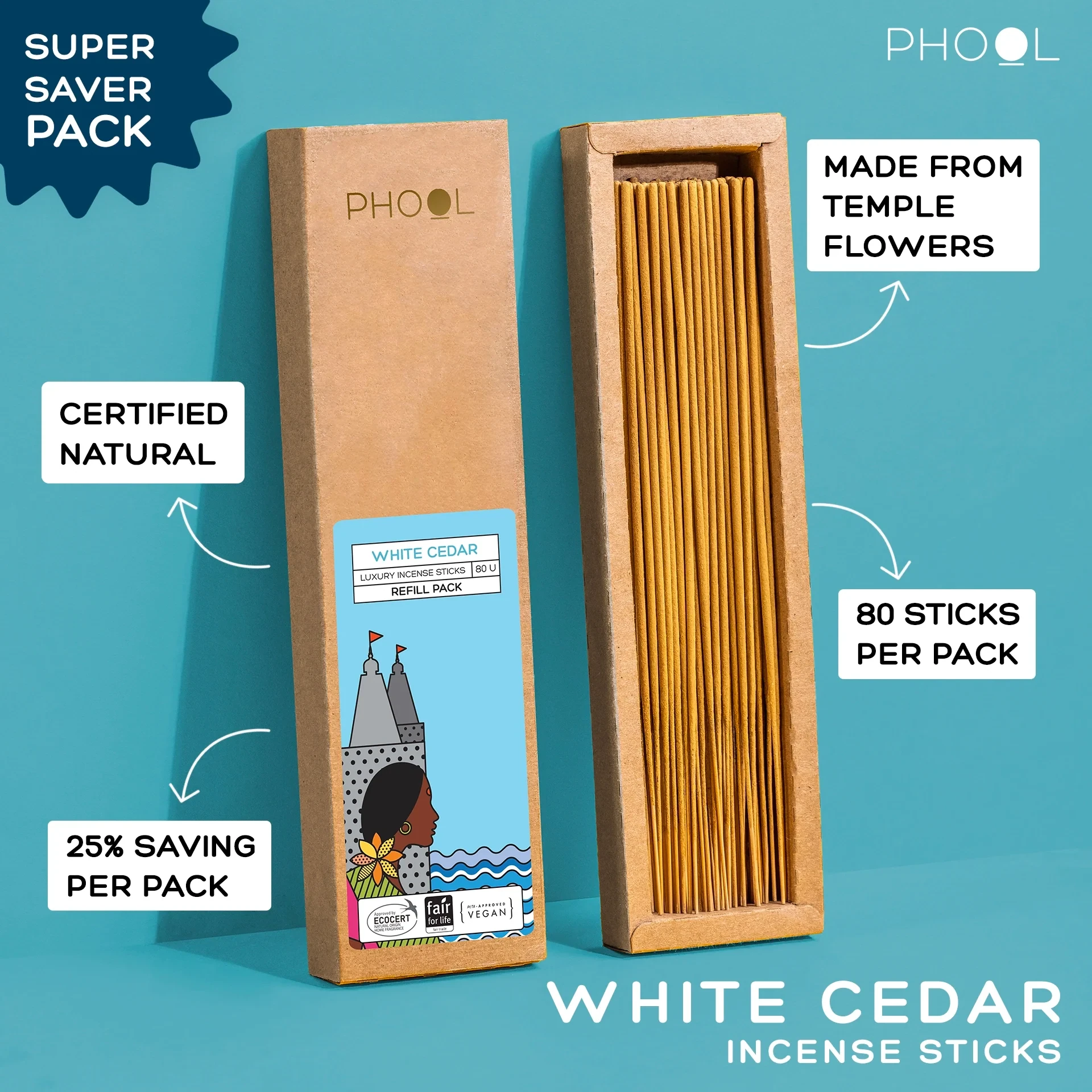 Phool Natural Incense Sticks Refill pack - White Cedar_1 | Indian product Online Shopping Store