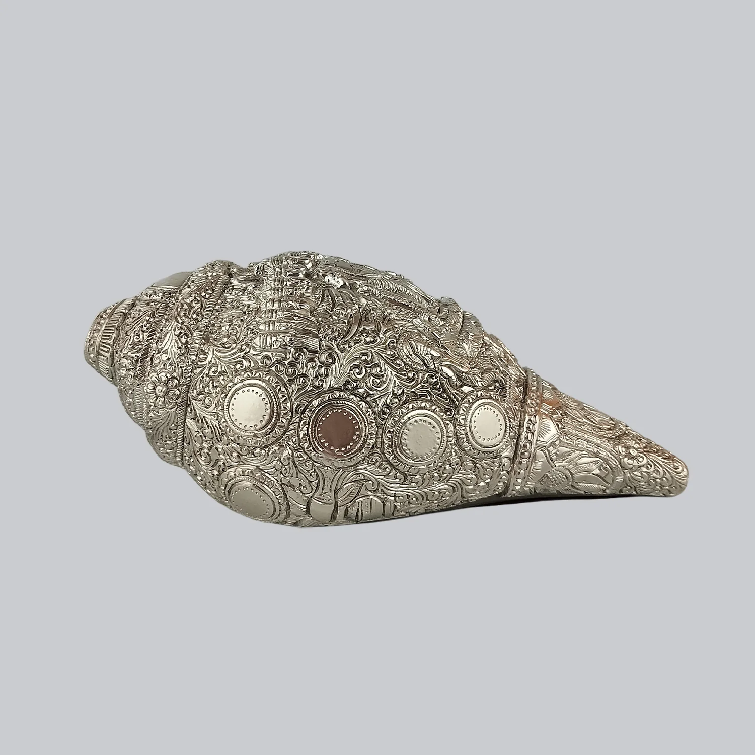 Silver Plated Shankh with Vishnu Carving in 2 Tone Finish 8 in_1 | Indian product Online Shopping Store