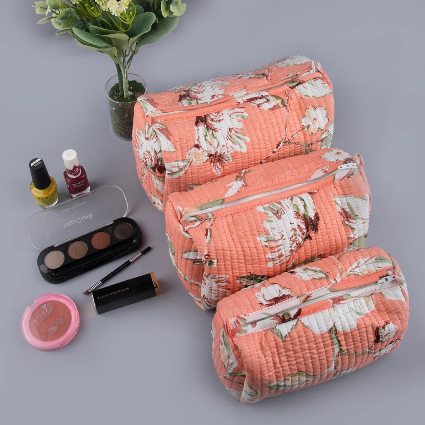 Ayuda Homes - Blush Quilted Pouches (Set of 3) - Totally Indian