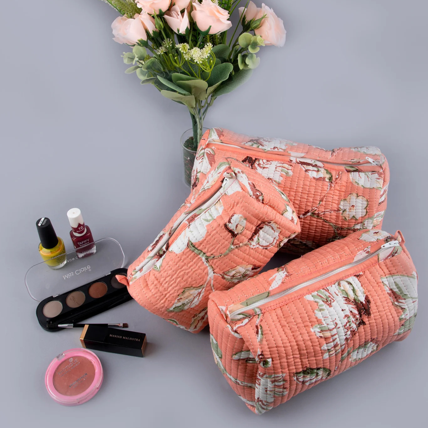 Ayuda Homes - Blush Quilted Pouches (Set of 3) - Totally Indian