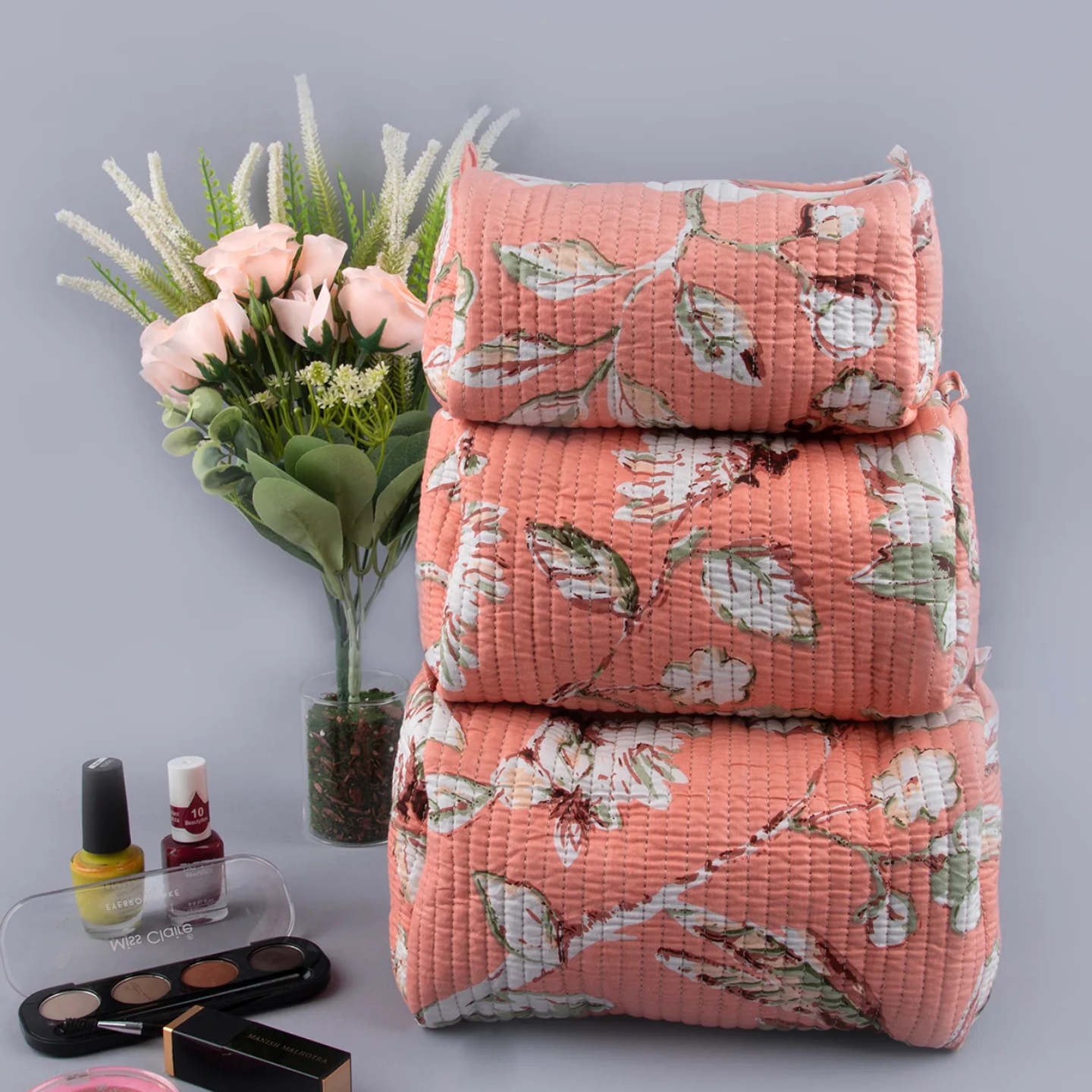 Ayuda Homes - Blush Quilted Pouches (Set of 3) - Totally Indian