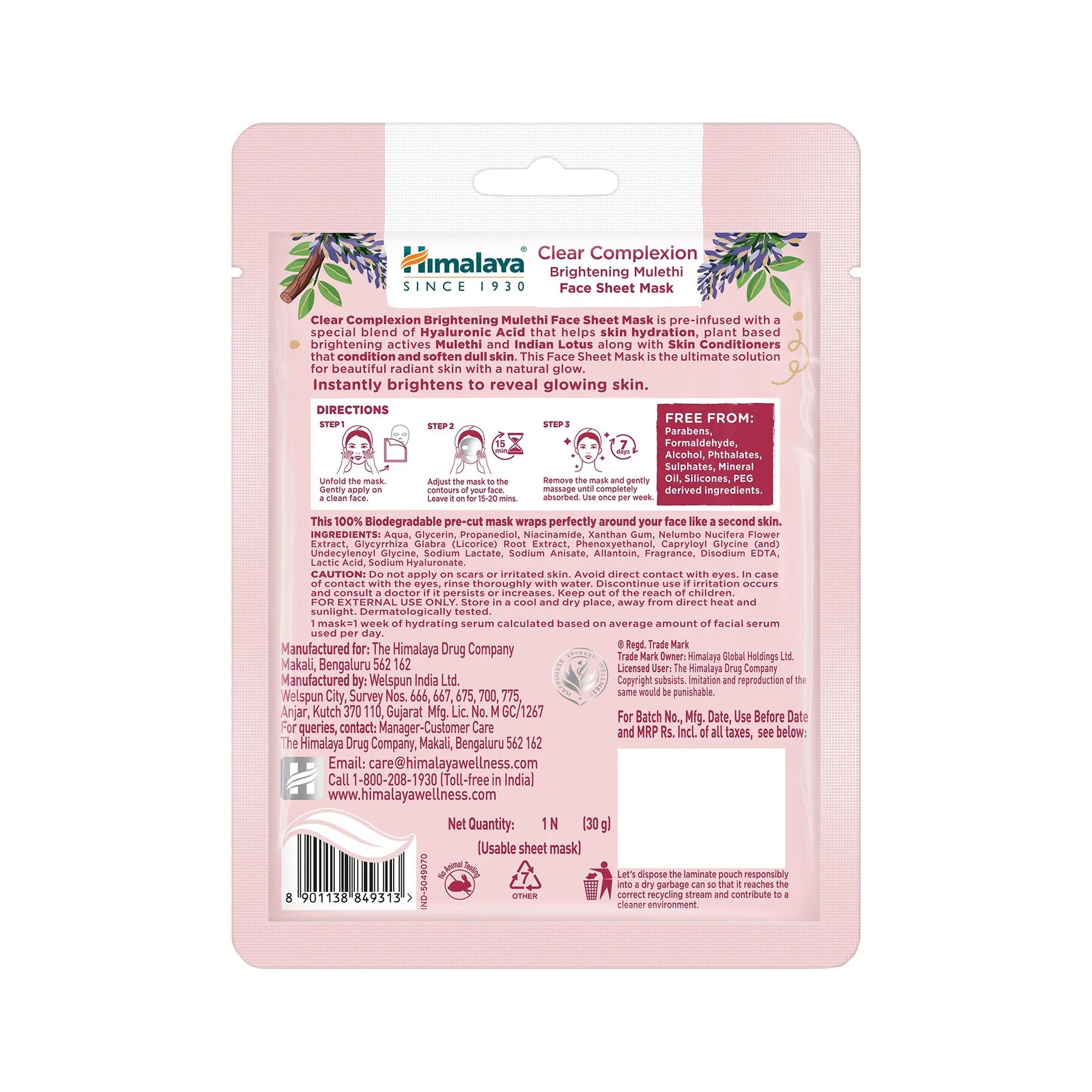 Himalaya Clear Complexion Brightening Mulethi Face Sheet Mask - Totally Indian