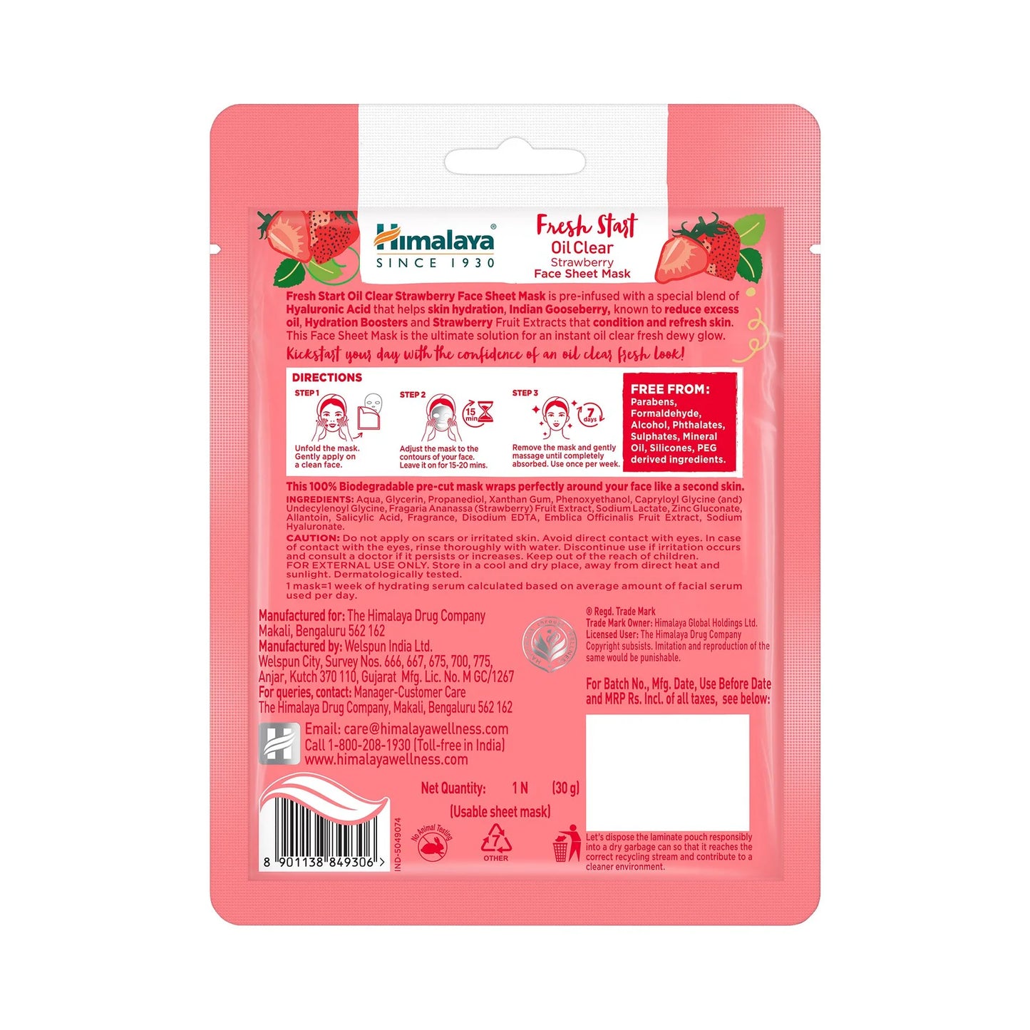 Himalaya Fresh Start Oil Clear Strawberry Face Sheet Mask - Totally Indian