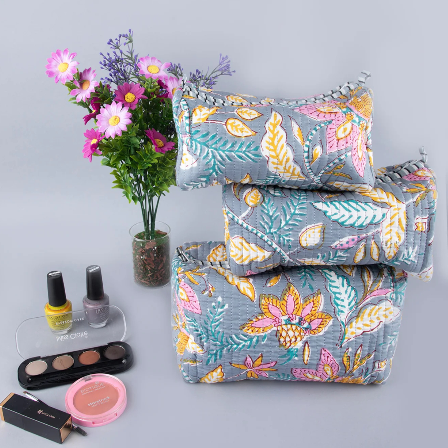 Ayuda Homes - Lilly Quilted Pouches (Set of 3) - Totally Indian