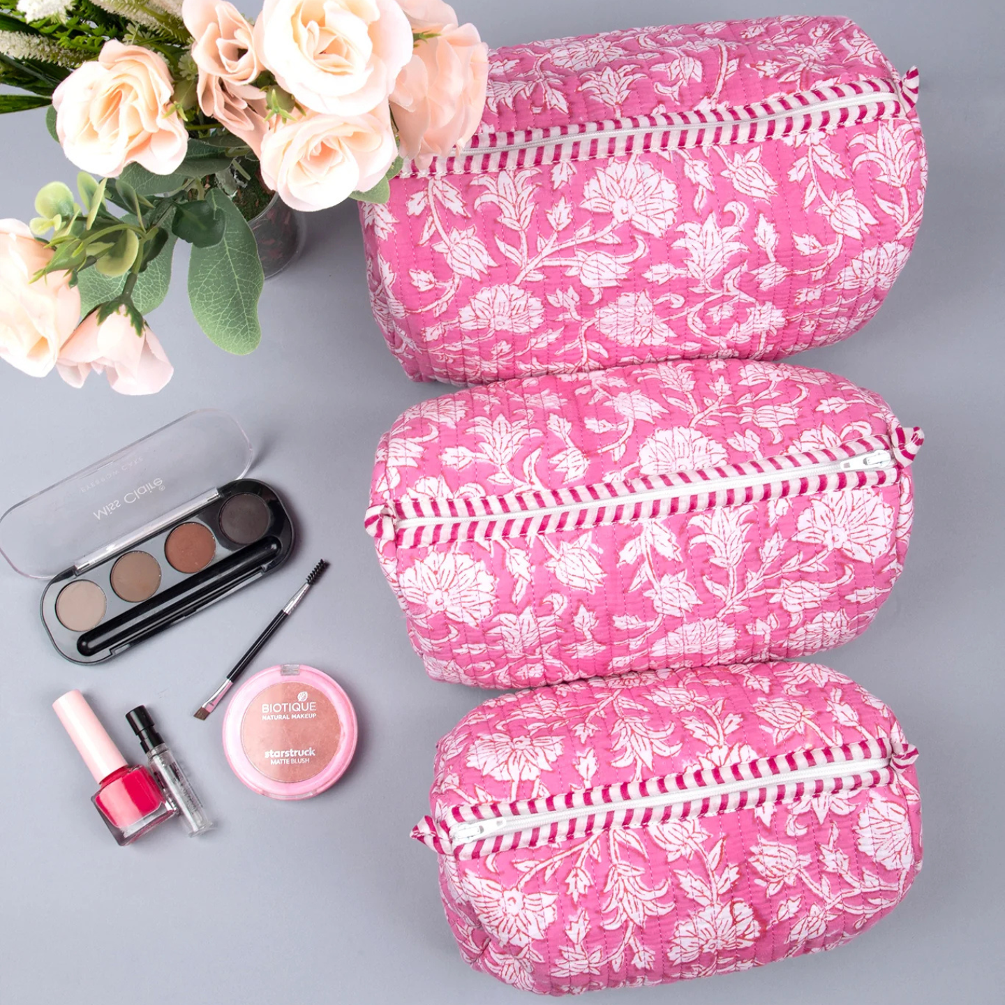 Ayuda Homes - Rosy Quilted Pouches (Set of 3) - Totally Indian