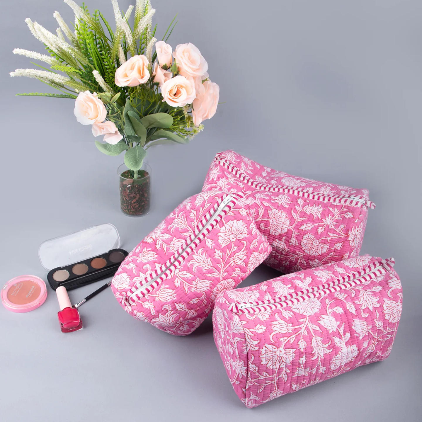 Ayuda Homes - Rosy Quilted Pouches (Set of 3) - Totally Indian