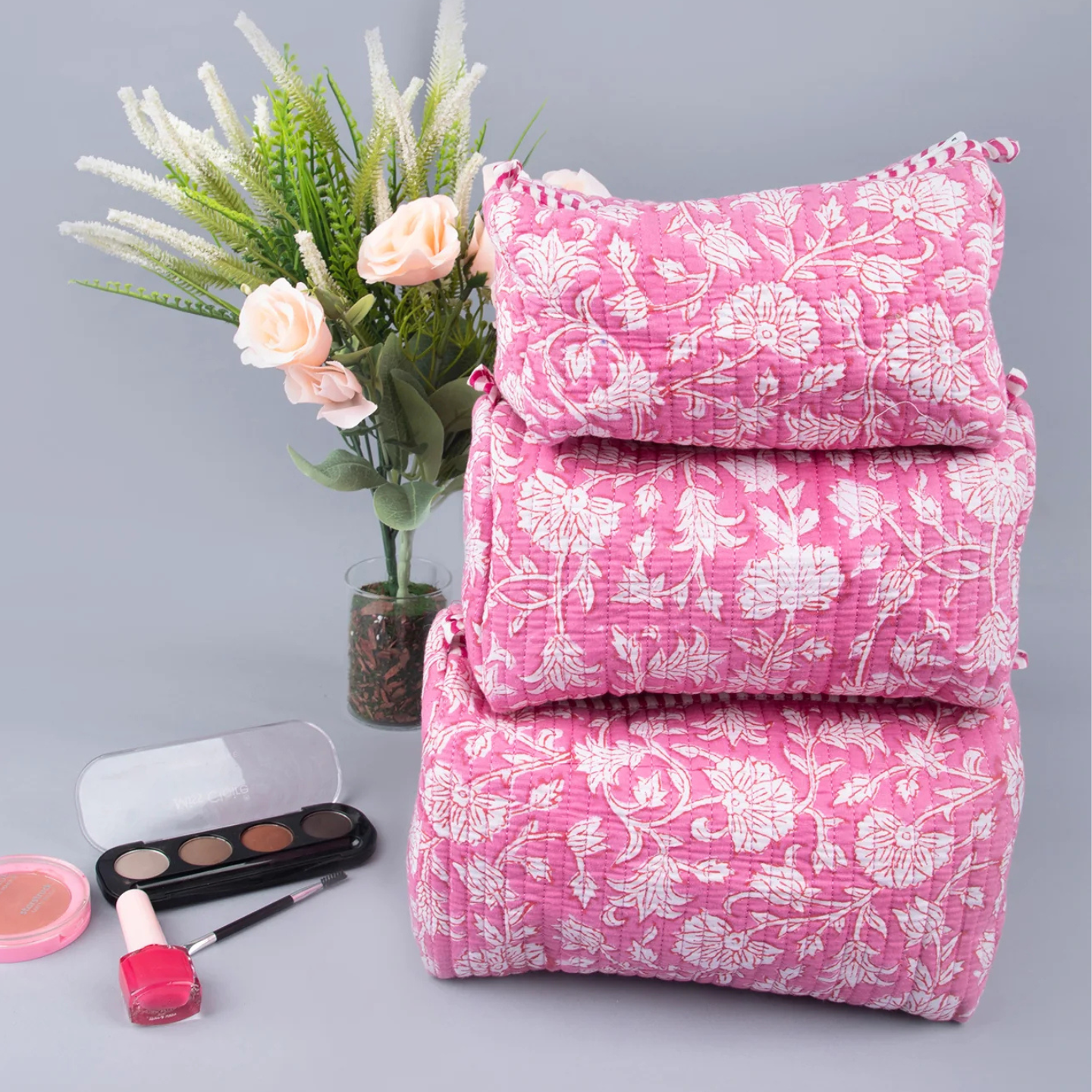 Ayuda Homes - Rosy Quilted Pouches (Set of 3) - Totally Indian