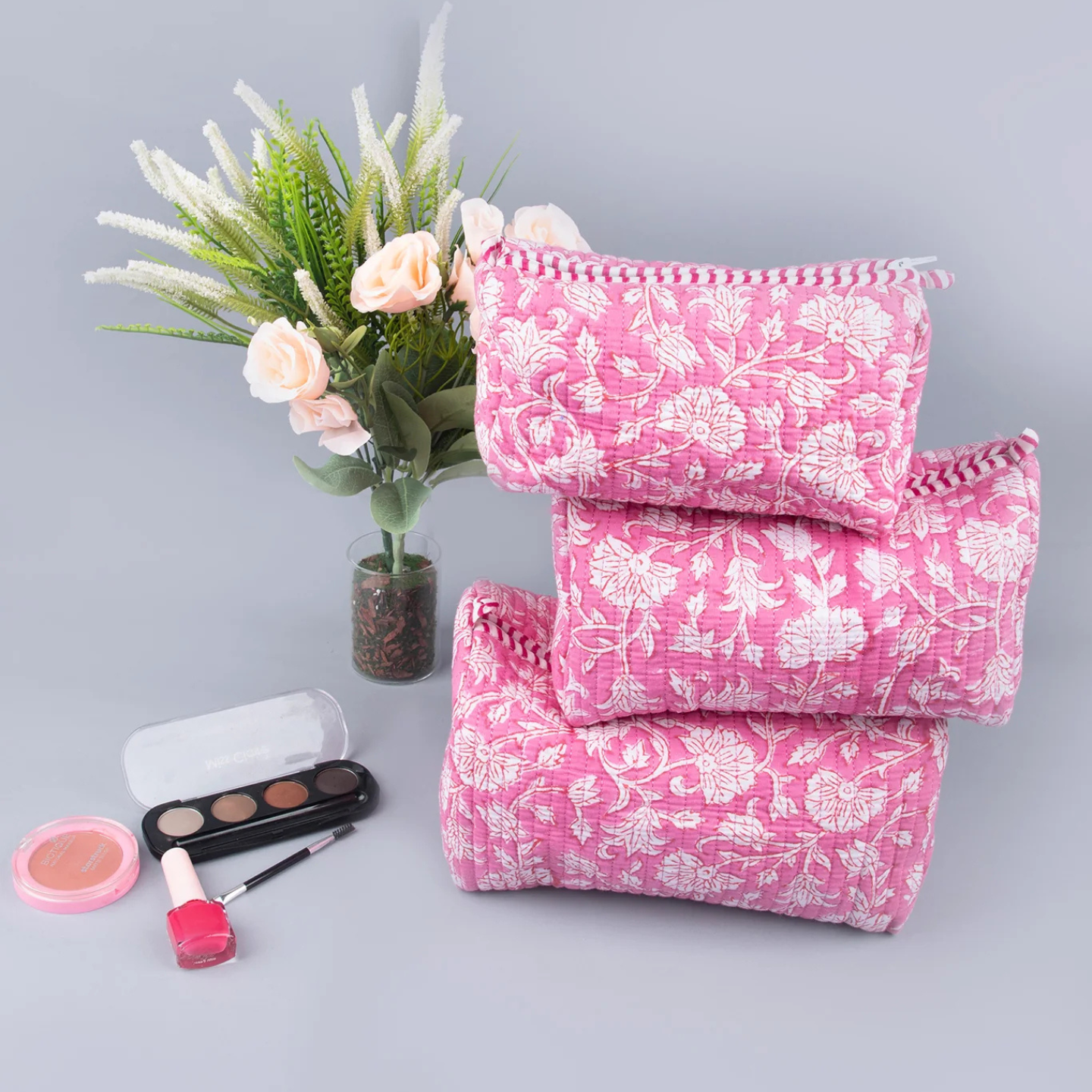 Ayuda Homes - Rosy Quilted Pouches (Set of 3) - Totally Indian