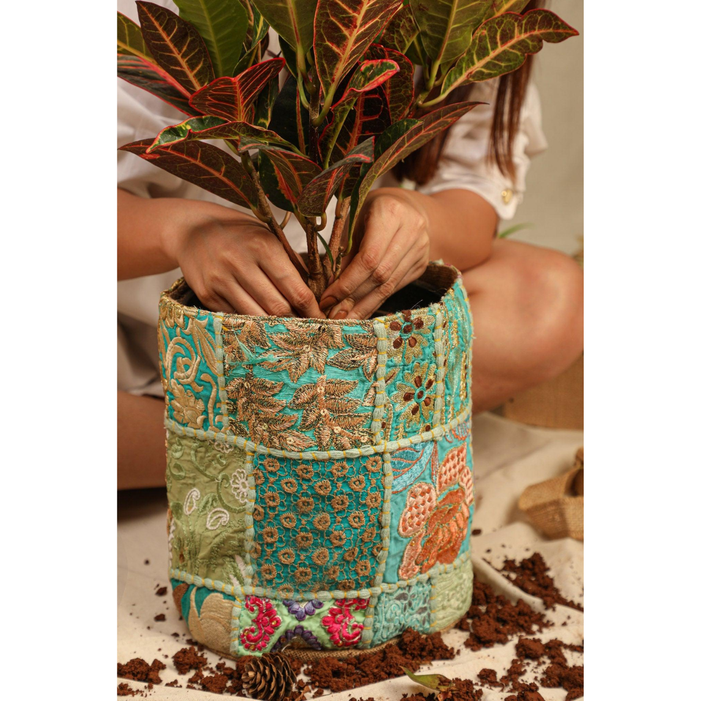 Ayuda Homes - Sea Green Pot Cover (Medium) - Totally Indian