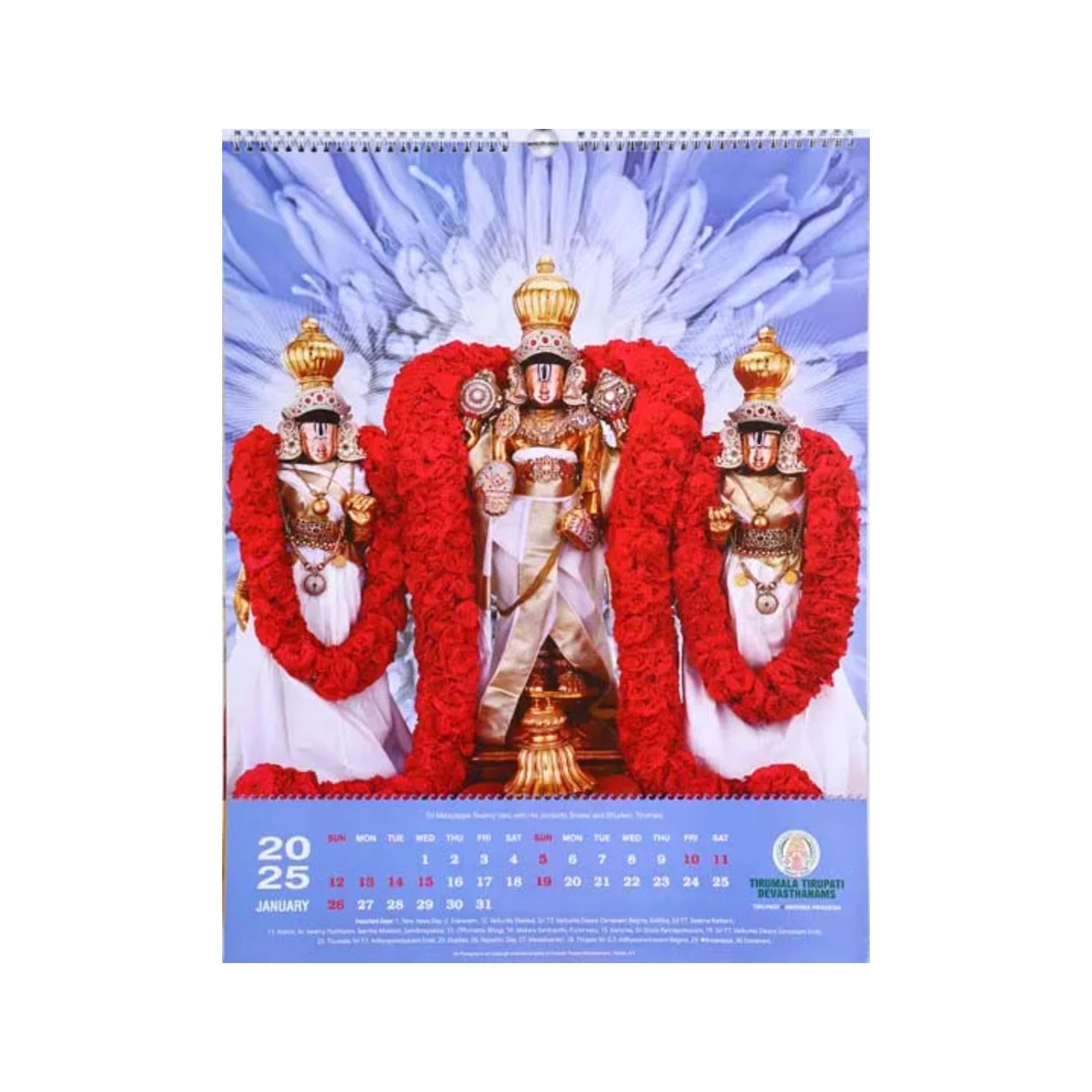 Tirumala Tirupati Devasthanam - Wall Hanging Spiral Calendar 2025 - Totally Indian