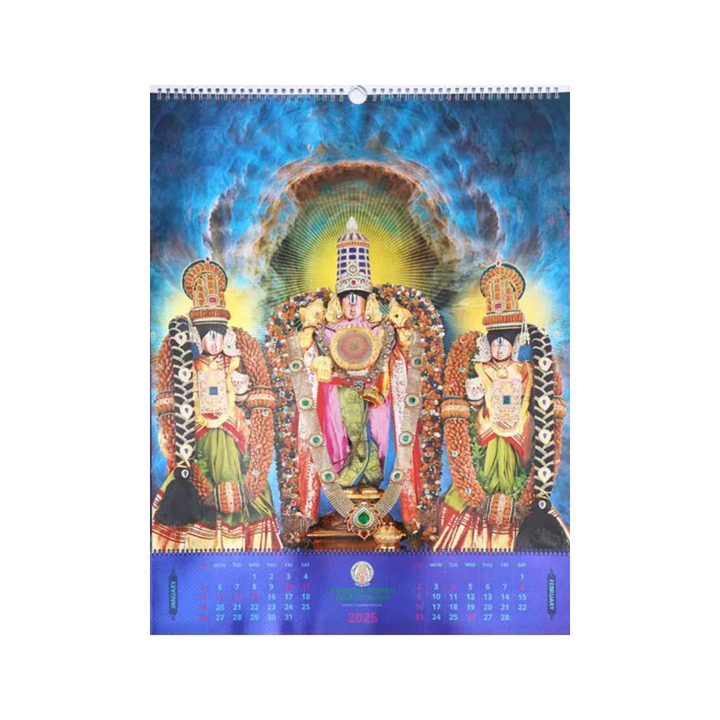 Embossed Tirumala Tirupati Devasthanams- Wall Hanging Deluxe Spiral Calendar 2025 Special Edition - Totally Indian