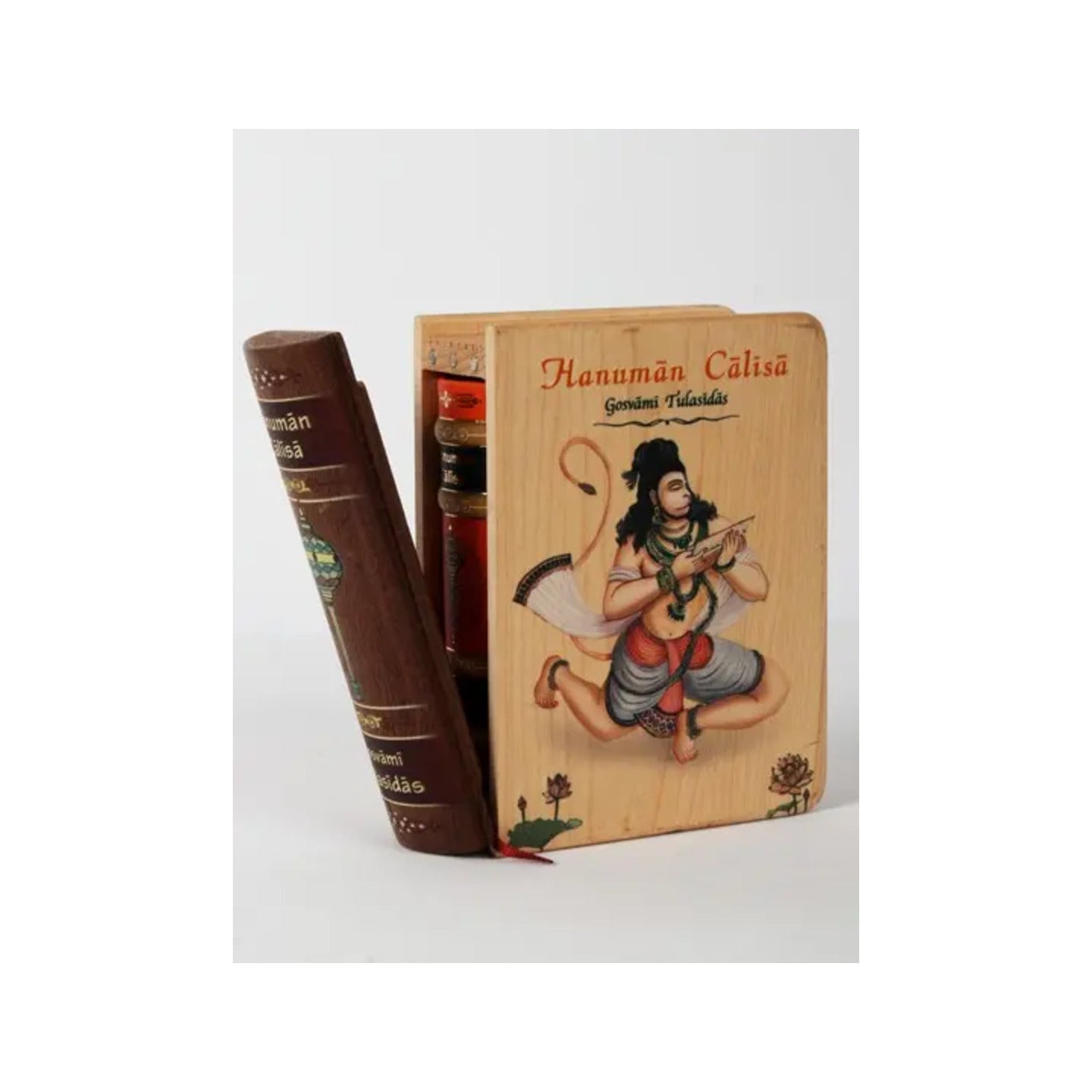 Gift Pack Of Hanuman Chalisa With Golden-gilded Fore-edges With Gold Plated Corner Clips (With Wooden Box) - Totally Indian