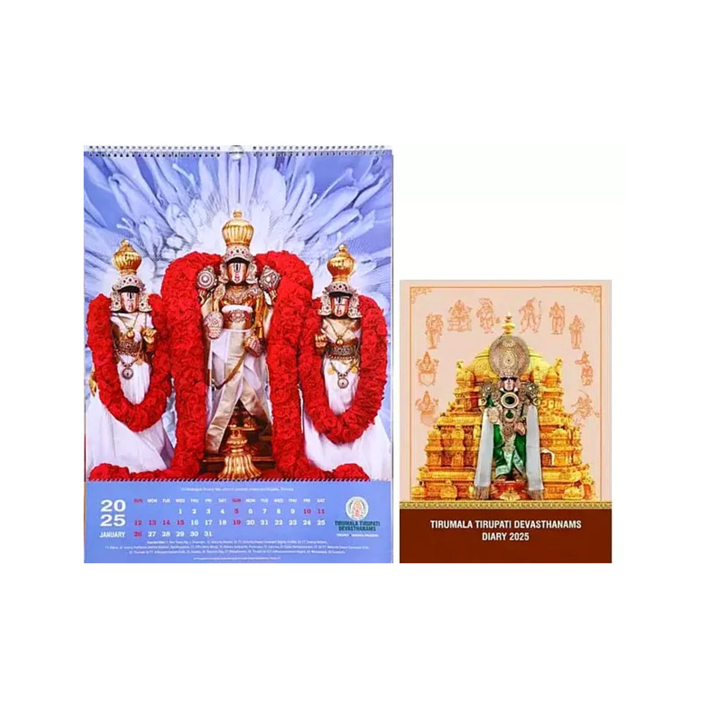 Tirumala Tirupati Devasthanams- Wall Hanging Spiral Calendar And Diary 2025 - Totally Indian