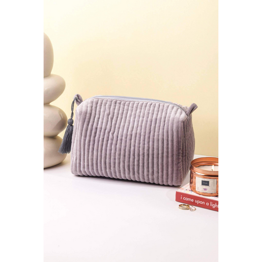 Ayuda Homes - Velvet Quilted Pouch - Gray - Totally Indian